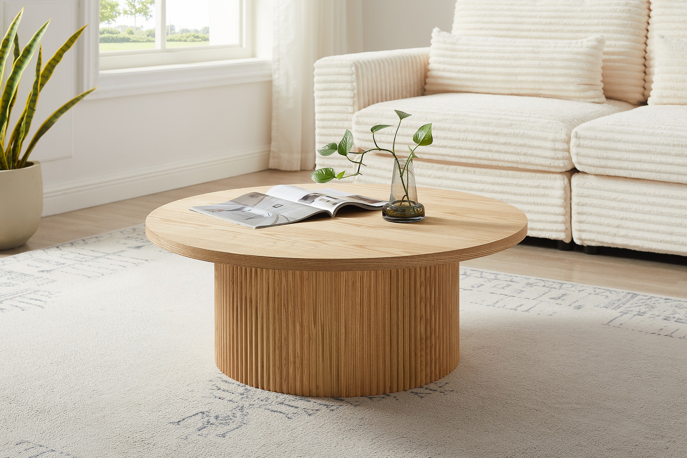 SalesFever Couchtisch »mit Massivholz-Lamellen, Ø 85 cm« 1 Stk. tlg. Modern günstig online kaufen