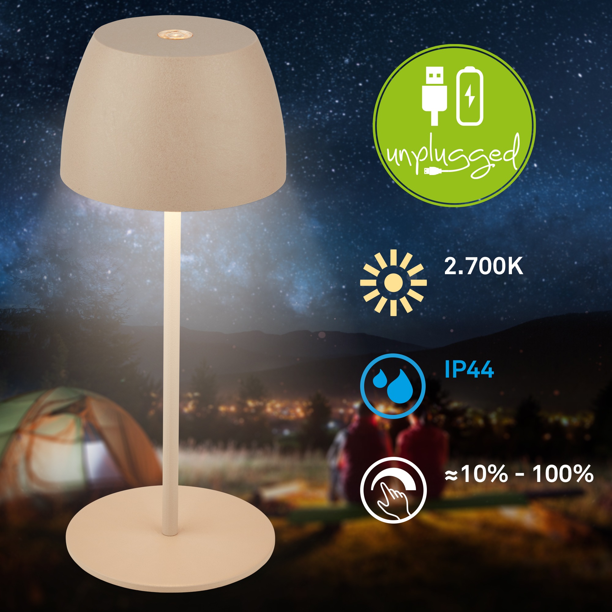 Briloner Leuchten Tischleuchte »2er Set LED Tischlampe kabellos, beige«, 2er Set Tischlampe kabellos 20x8cm Beige 2,5W