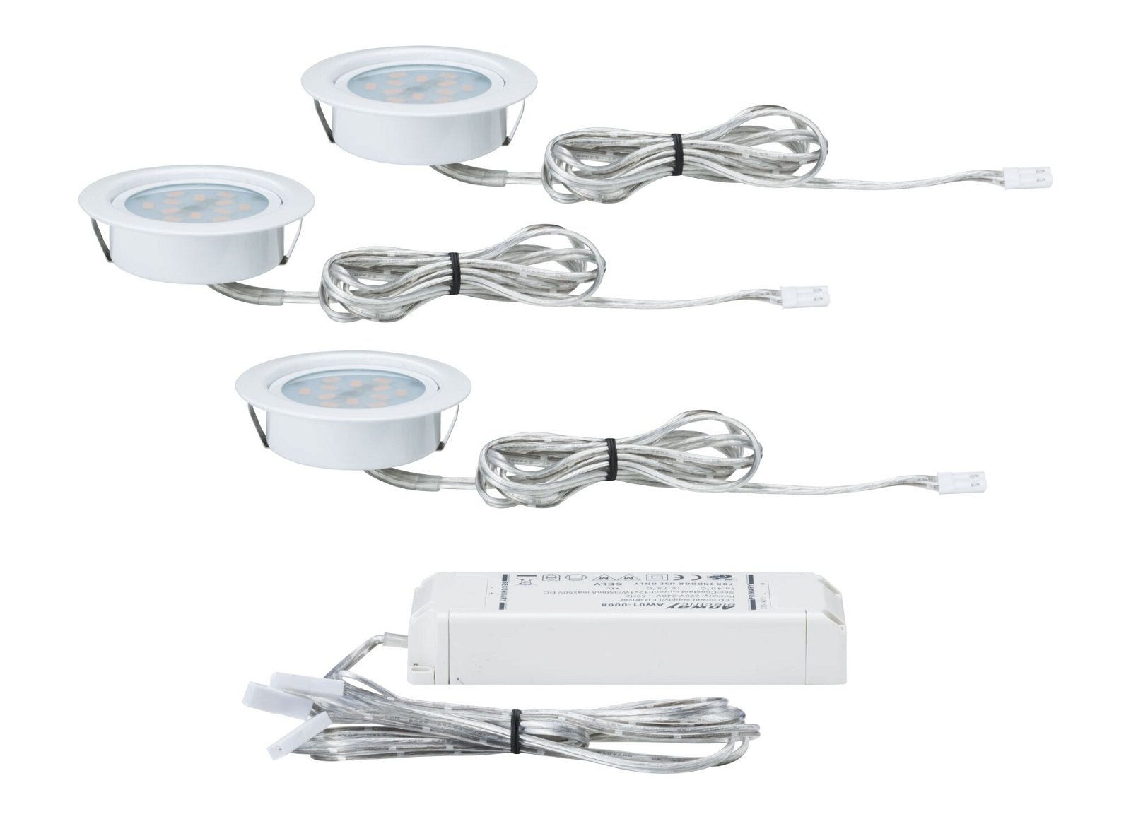 Paulmann Unterschrankleuchte »3x4,5W 12VA 230V/350mA 65mm Weiß/Metall Weiß, 3er Set«, 3 flammig, LED Möbel Einbauleuchten Set