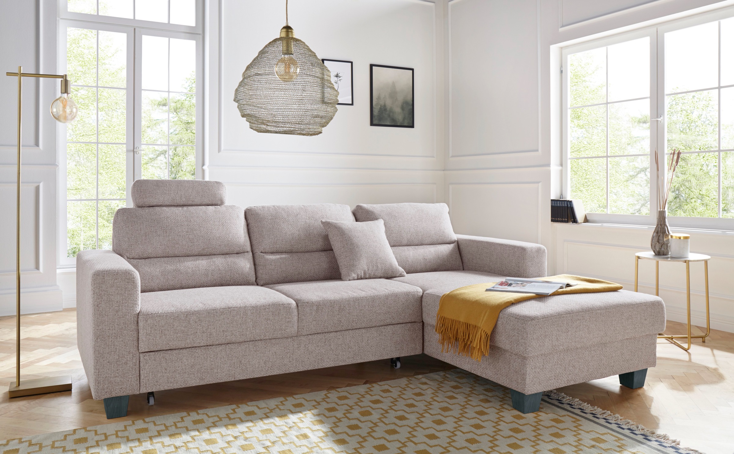 TRENDMANUFAKTUR Ecksofa »Chamber, zeitlos und modern, bequem mit hohem Sitzkomfort, L-Form«, inklusive einer Kopfstütze, wahlweise mit Schlaffunktion