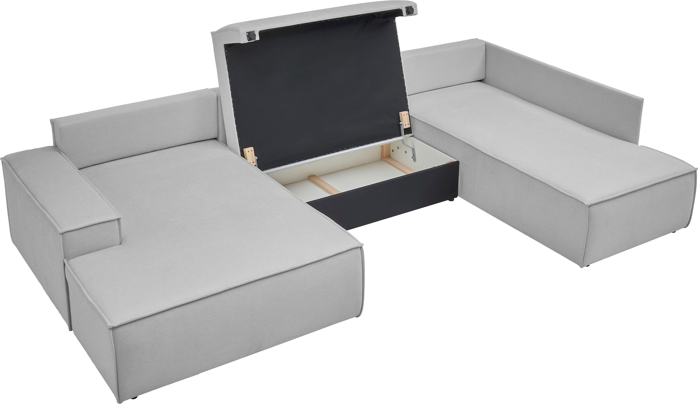 andas Wohnlandschaft »FINNLEY U-Form XXL 329 cm, Schlafsofa, Schlaffunktion m. Bettkasten«, (194/139 cm), Bouclé, Struktur und Cord