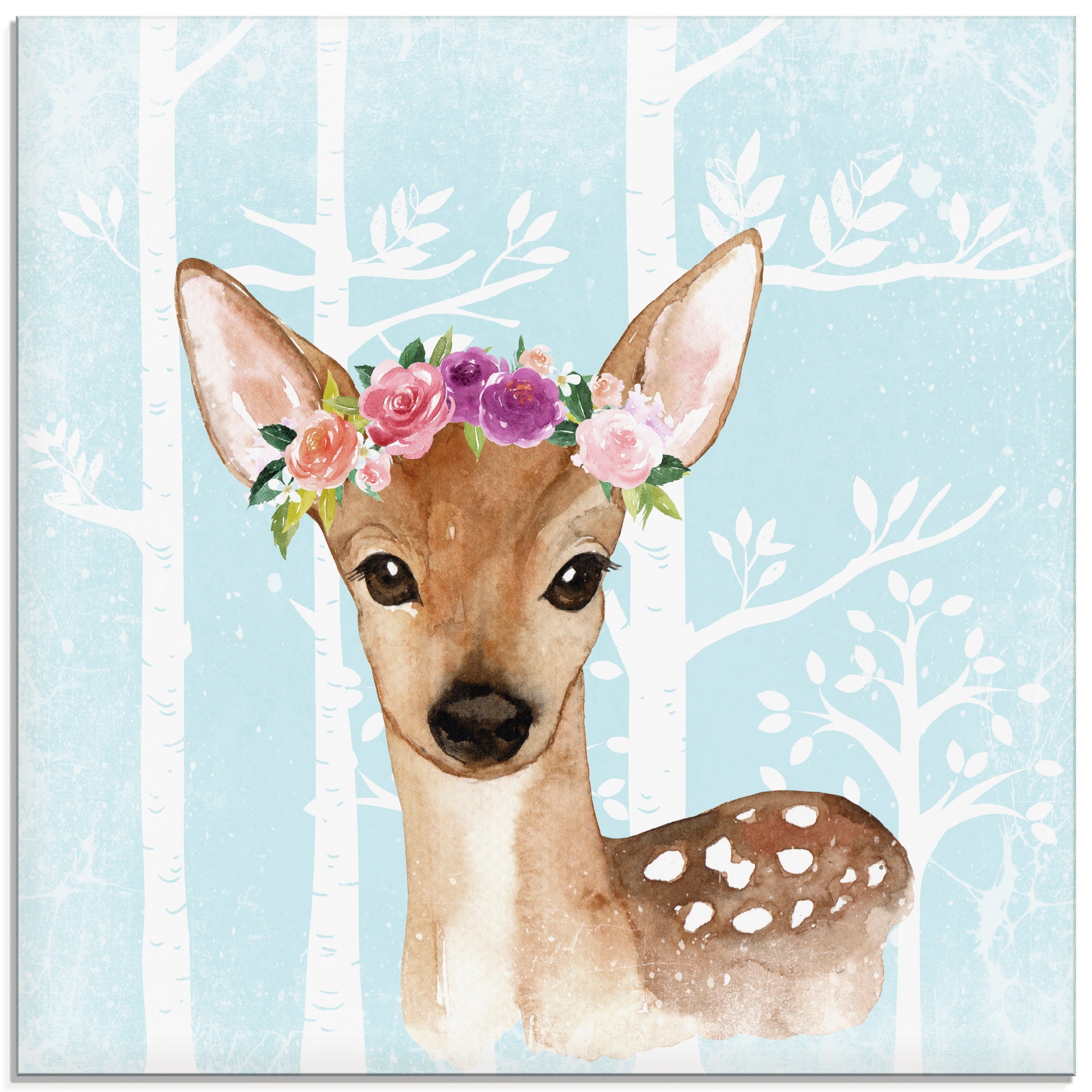 Artland Glasbild »Wild Reh mit Blumen im blauen Wald« Tiere 1 Stk. tlg. in günstig online kaufen