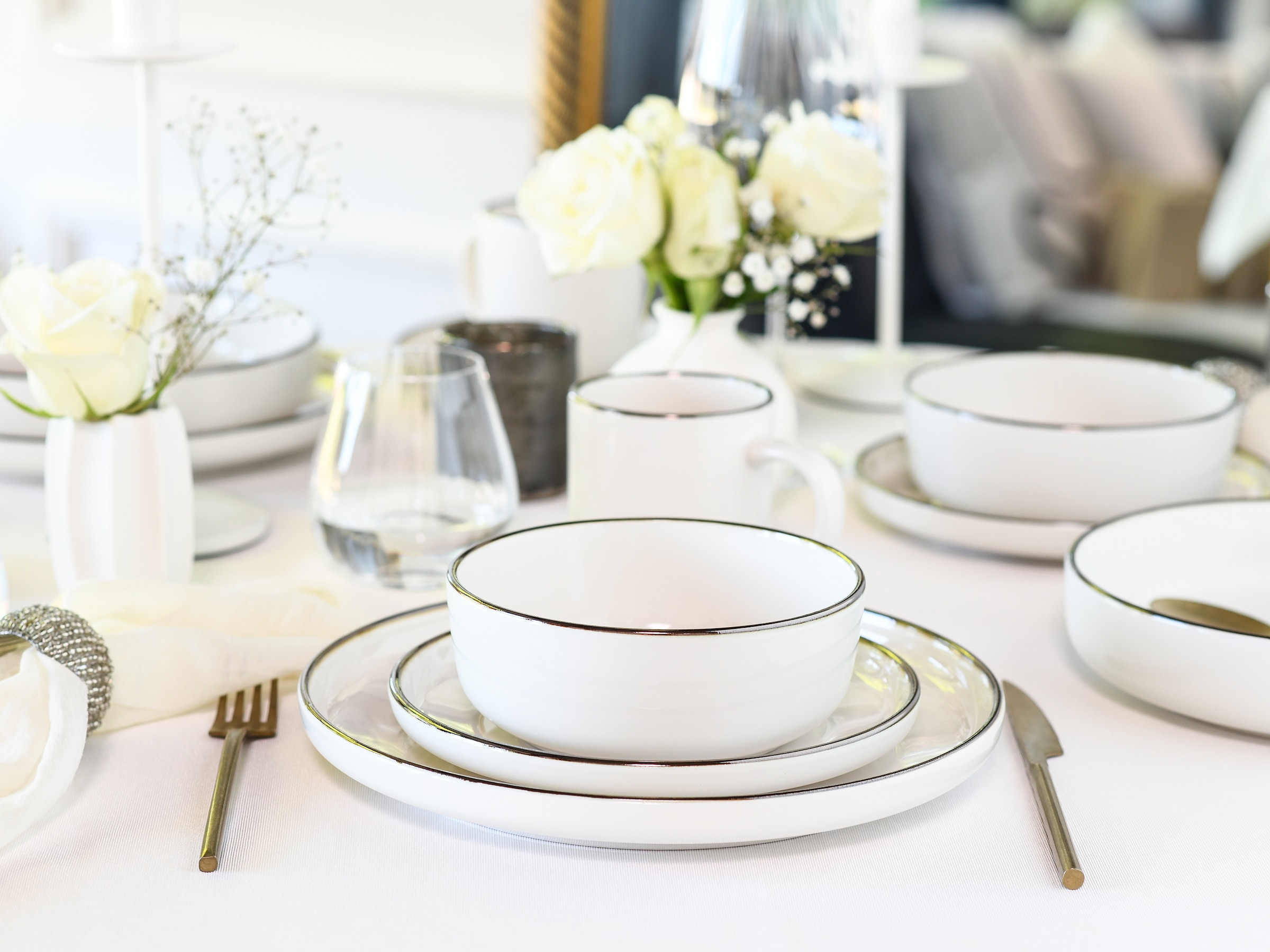 CreaTable Kombiservice »Nordic Festive, Service 10-tlg.« Minimalistisches Design, Dezente goldene Akzente