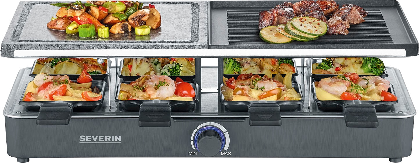 Severin Raclette »RG 2376 mit Naturgrillstein und Grillplatte«, 8 St. Raclettepfännchen, 1300 W