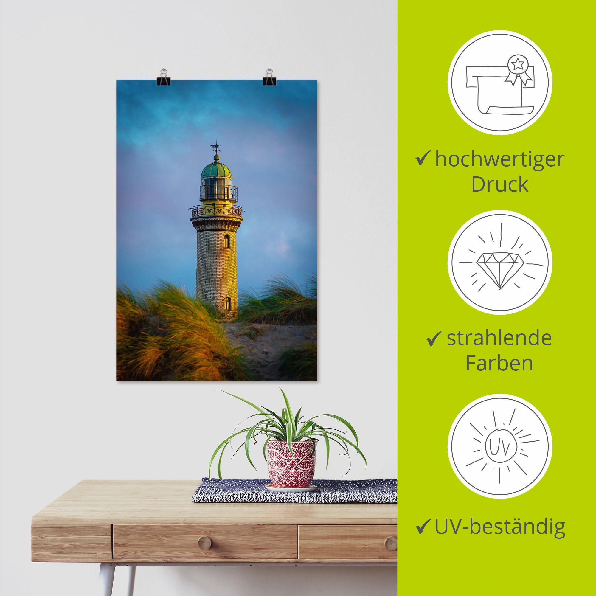 Artland Wandbild »Leuchtturm in Warnemünde«, Gebäude, (1 St.), als Alubild, Leinwandbild, Wandaufkleber oder Poster in versch. Größen