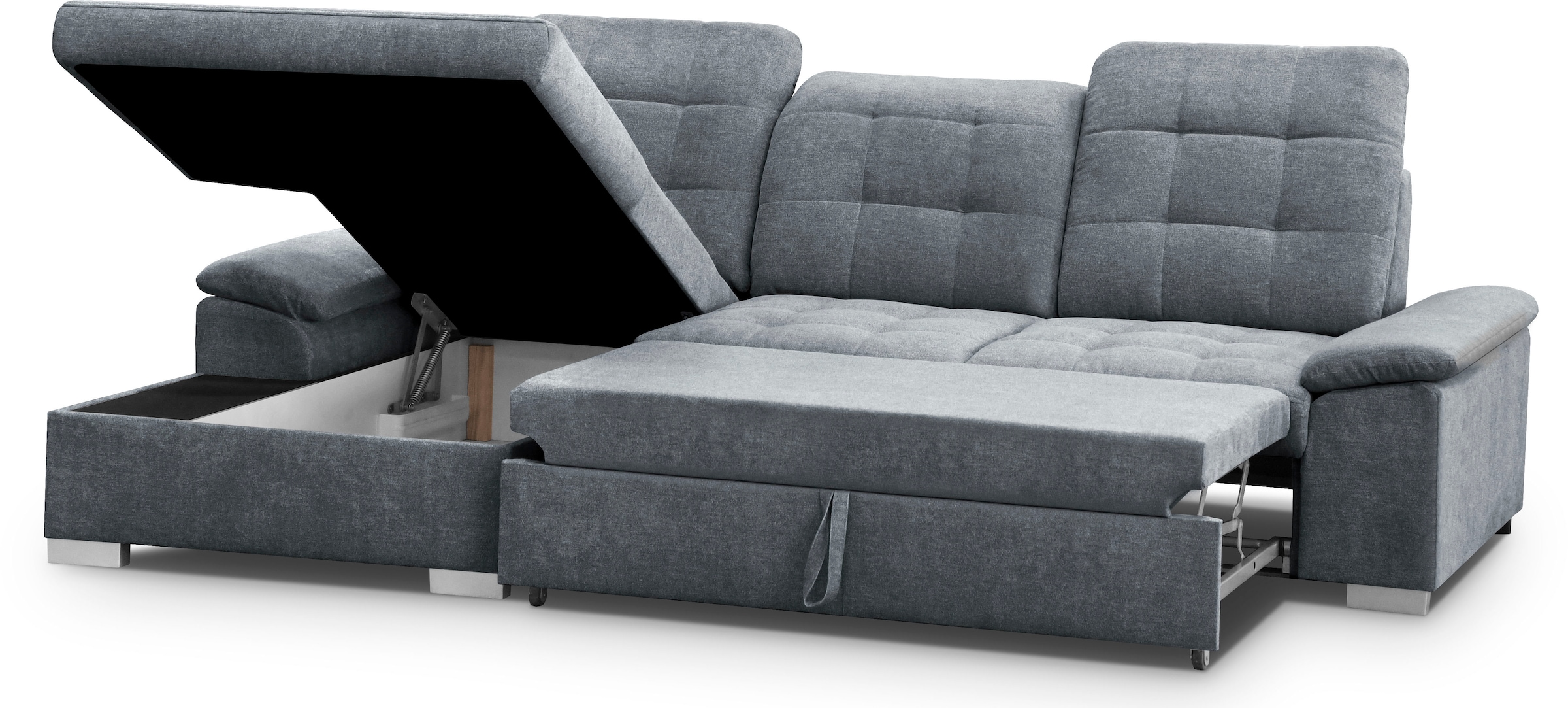 WERK2 Ecksofa »Carmen, mit Bettfunktion & Bettkasten, optional Sitztiefenverstellung« ohne Sitztiefenverstellung, Struktur weich, grau