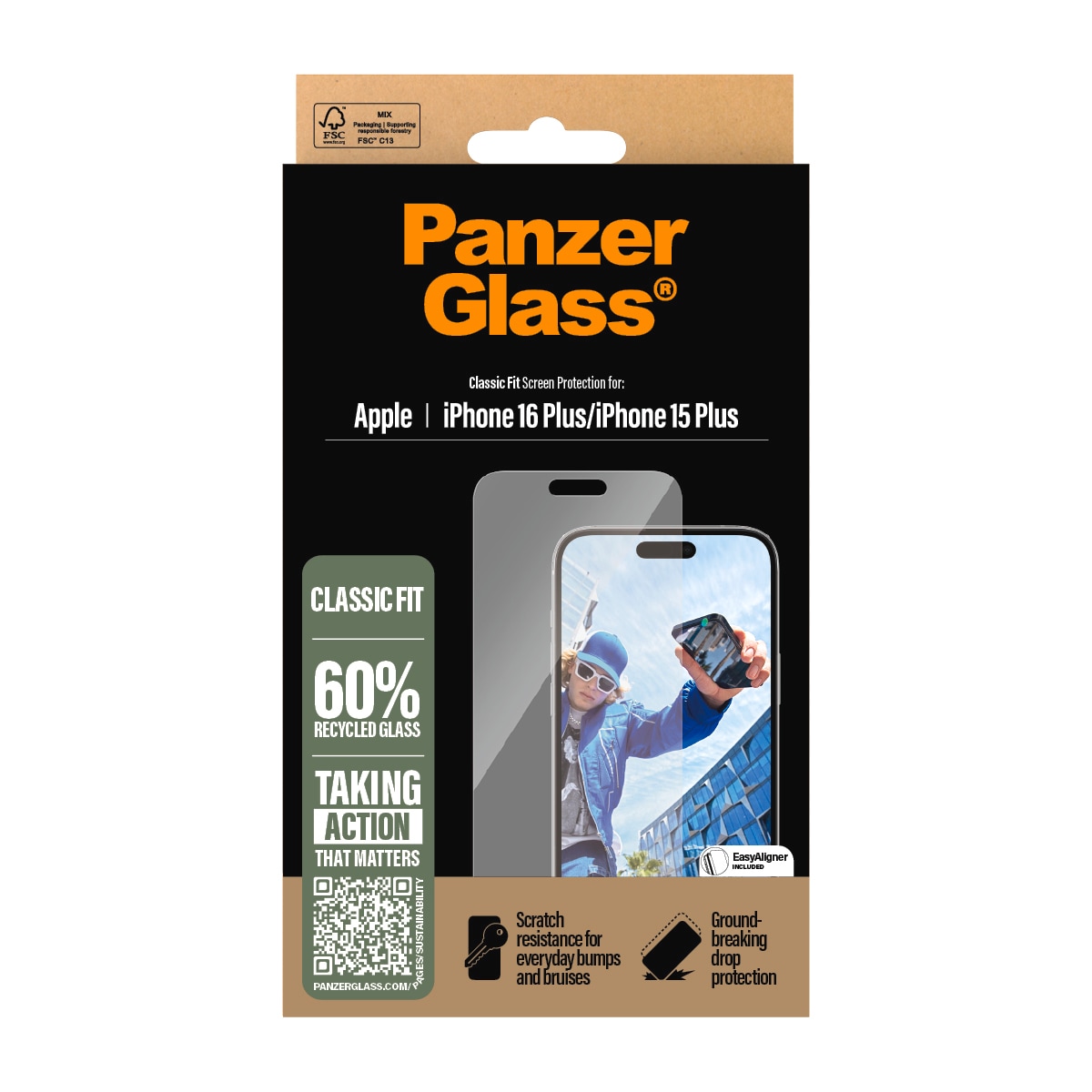 PanzerGlass Displayschutzglas »Classic Fit Screen Protection« für Apple iPhone 16 Plus Displayschutzfolie, Schutzfolie, Bildschirmschutz, kratz- & stoßfest