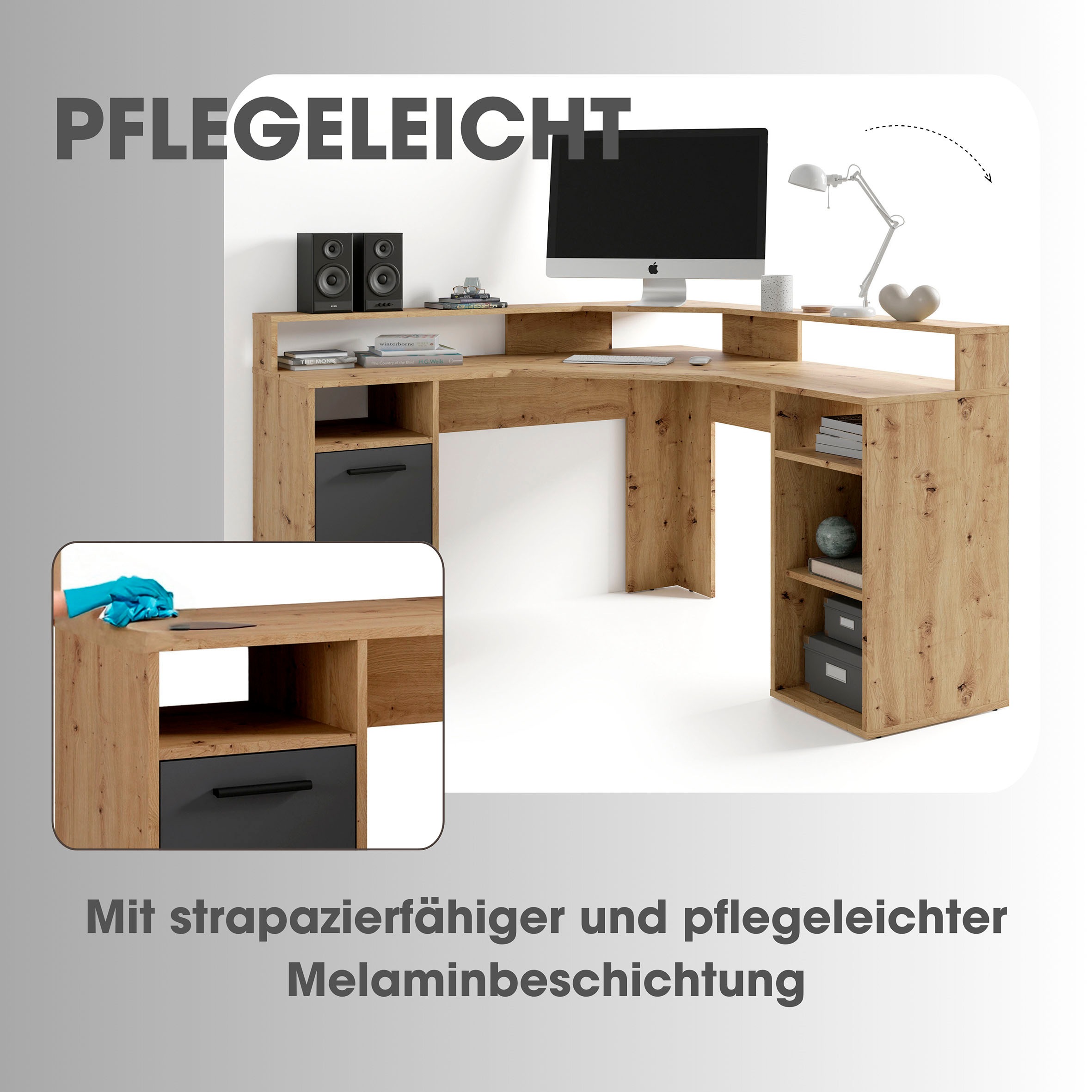 byLIVING Gamingtisch »Fox«, Breite 139 cm, moderner Eck-Schreibtisch
