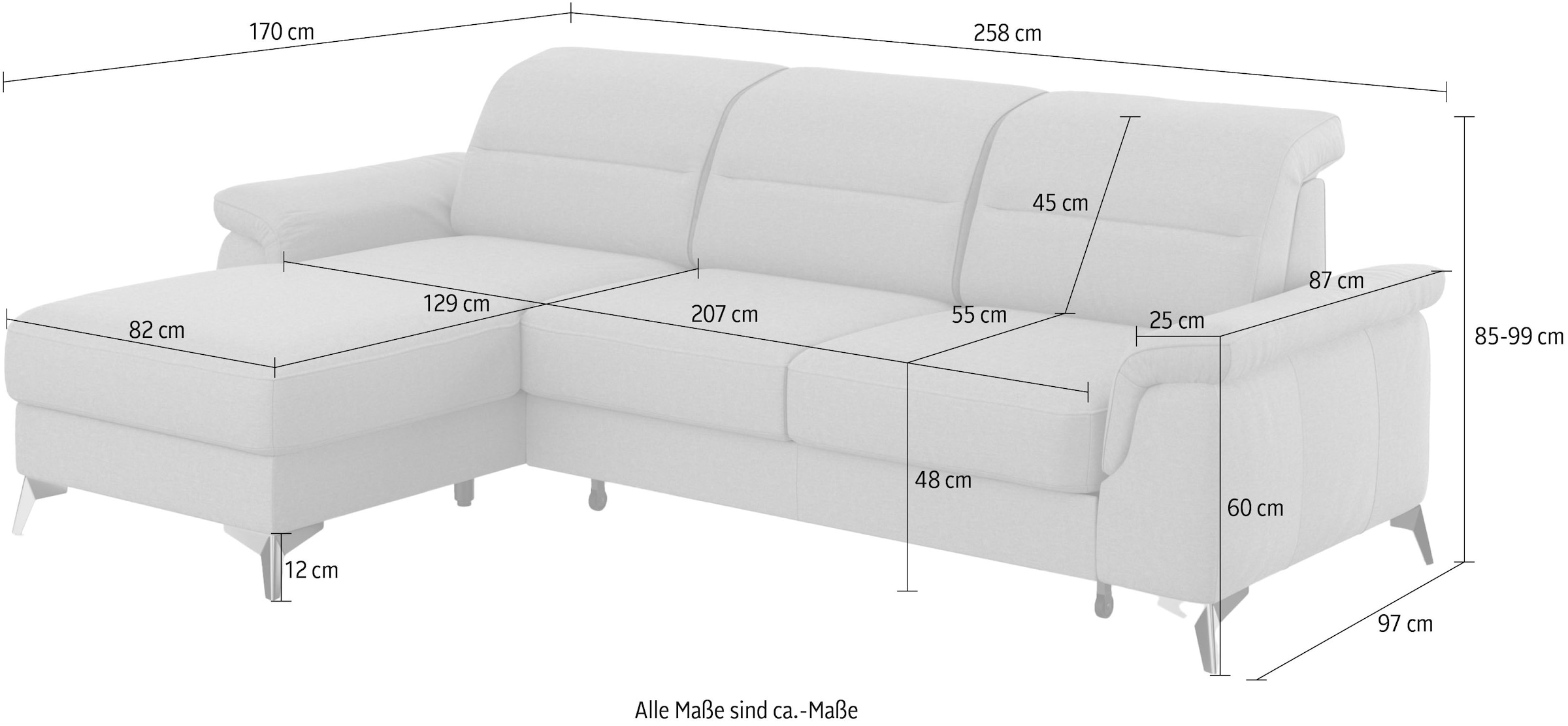 sit&more Ecksofa »Sinatra L-Form«, mit Recamiere, optinal mit Kopfteilverstellung und Armteilfunktion