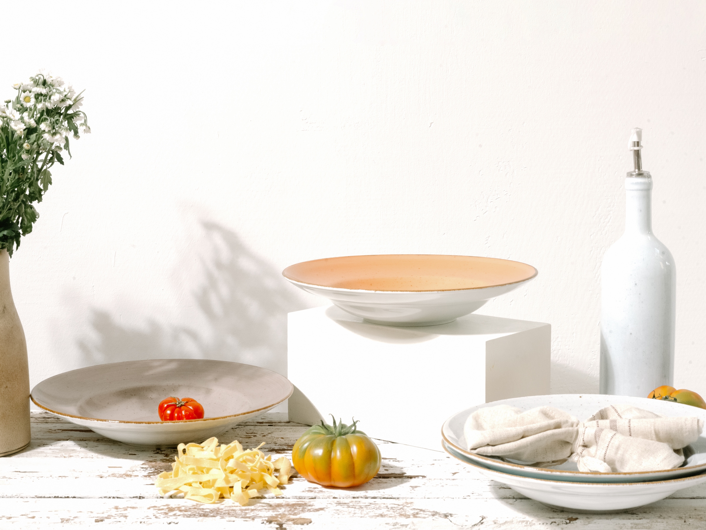 CreaTable Pastateller »Essteller VINTAGE NATURE«, (Set, 4 St.), Teller Set für 4 Personen, Porzellan