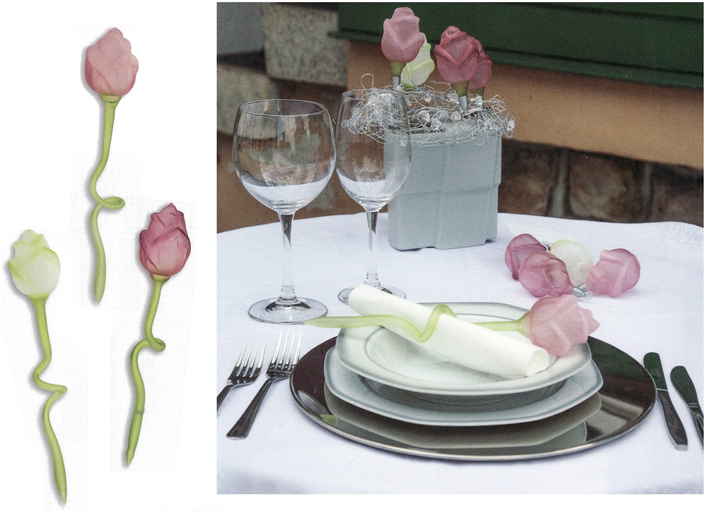 Tischdeko, Thüringer handdekorierte St.), Glas-Rose bestellen Glasdesign online Rose«, »rote Glasblume und Serviettenring, (1 mundgeblasene