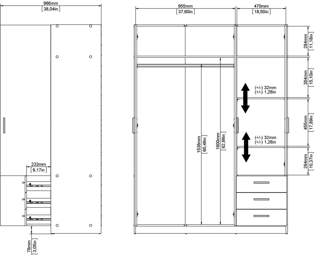 INOSIGN Kleiderschrank »Sprint Drehtürenschrank, Aufbewahrung Kasten Schrank Stauraum«, Breite 98,5/147 oder 195,5 cm, je mit Einlegeböden und Kleiderstange