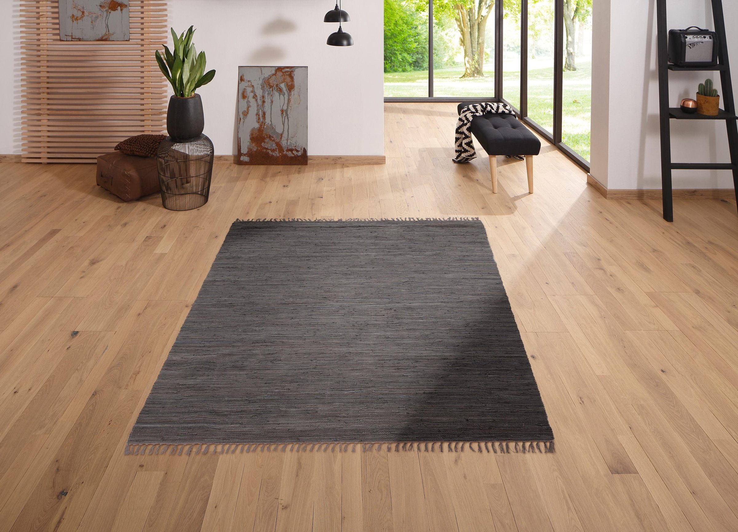 OTTO home Teppich »Ares« rechteckig 5 mm Höhe Uni Farben, handgewebt, mit F günstig online kaufen