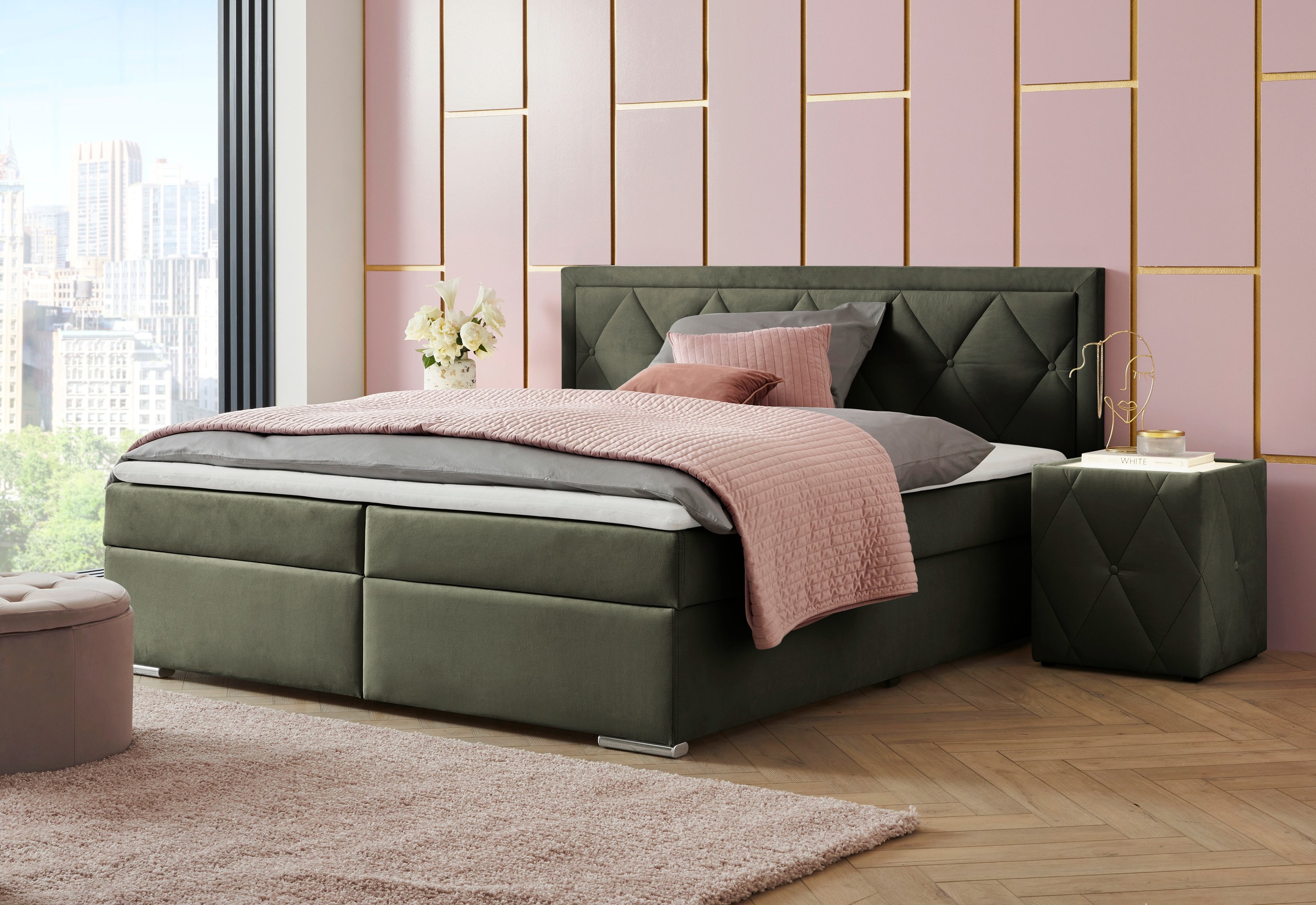 Leonique Boxbett »Alfie, Bestseller, wahlweise mit Bettkasten«, mit Knopfheftung im Kopfteil, H2, H3 und H4 wählbar