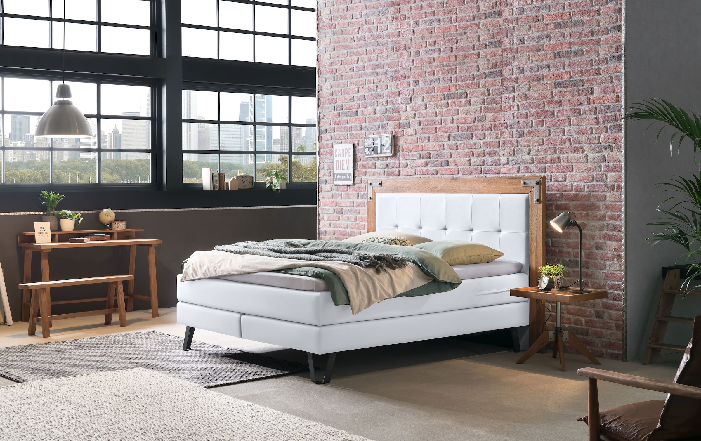 HASENA Boxspringbett Oakland, Boxspringbett, Industrial Look, Kopfteil aus günstig online kaufen