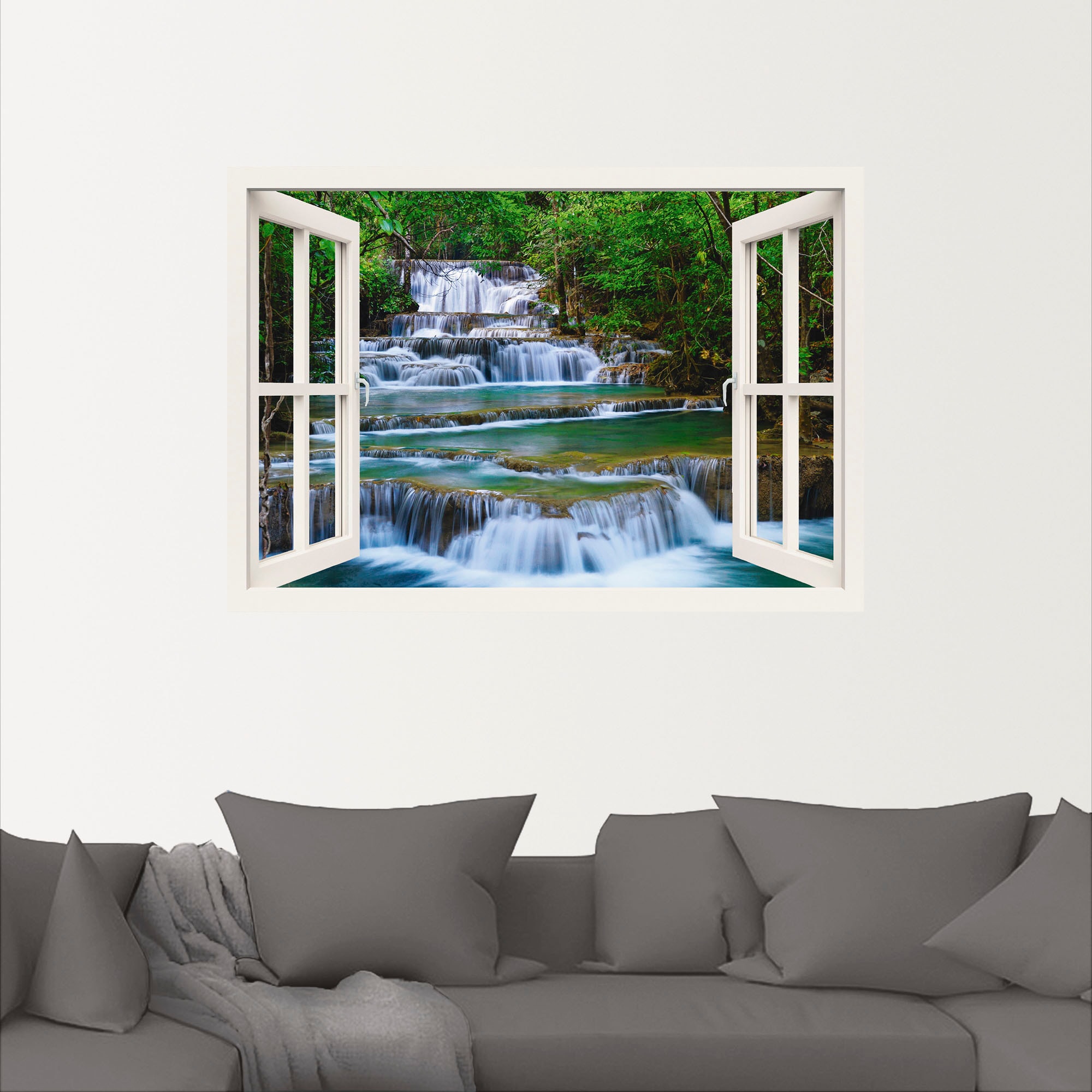 Artland Wandbild »Fensterblick Wasserfall in Kanchanaburi«, Fensterblick, (1 St.), als Leinwandbild, Poster, Wandaufkleber in verschied. Größen