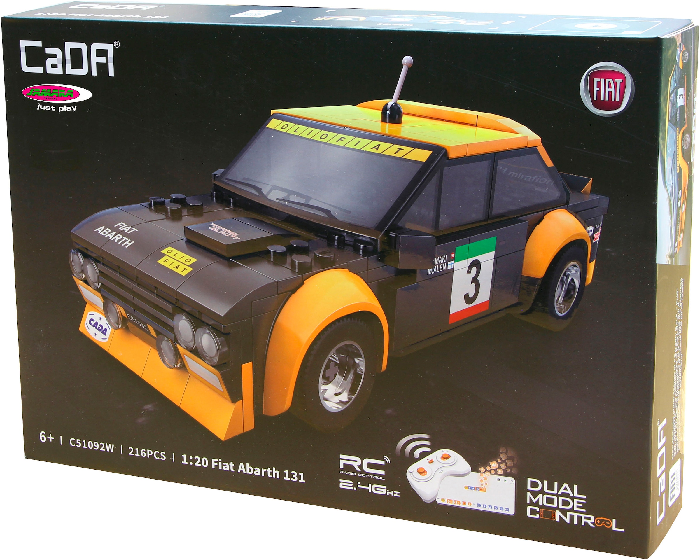 Jamara RC-Auto »CaDA, Fiat Abarth 131 1:20 schwarz 2,4GHz Bricks«, (216 tlg.)