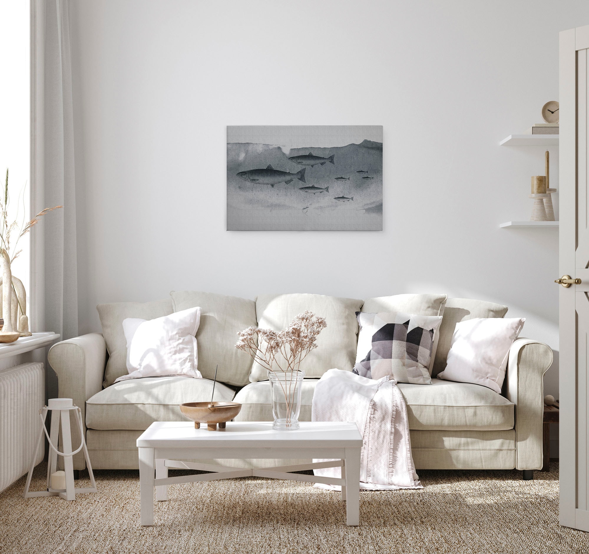 A.S. Création Leinwandbild »into the blue 3« Kunst | Tiere 1 Stk. tlg. Keilrahmen Unterwasser Welt Fische Grau Leinwand-Bild Wohnzimmer Wand