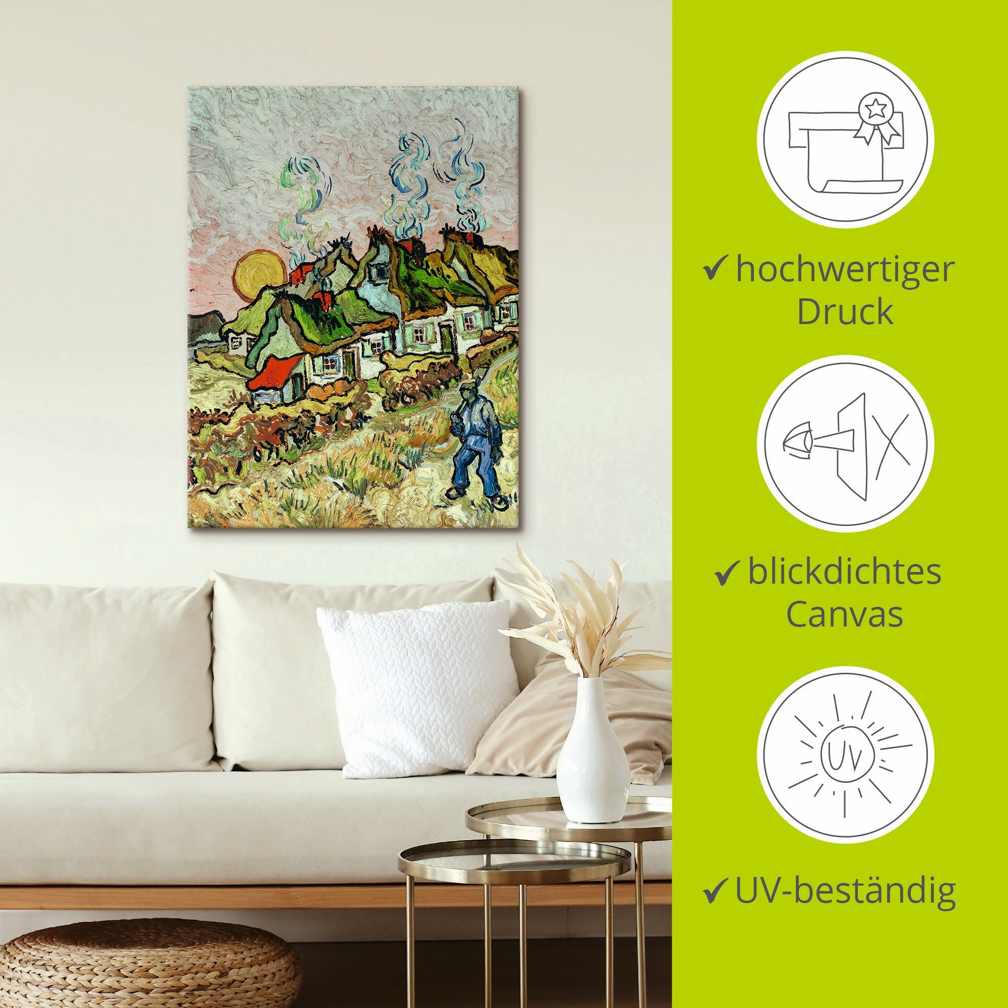 Artland Leinwandbild »Bauernhäuser bei Sonnenuntergang«, Sonnenaufgang & -untergang, (1 St.), auf Keilrahmen gespannt