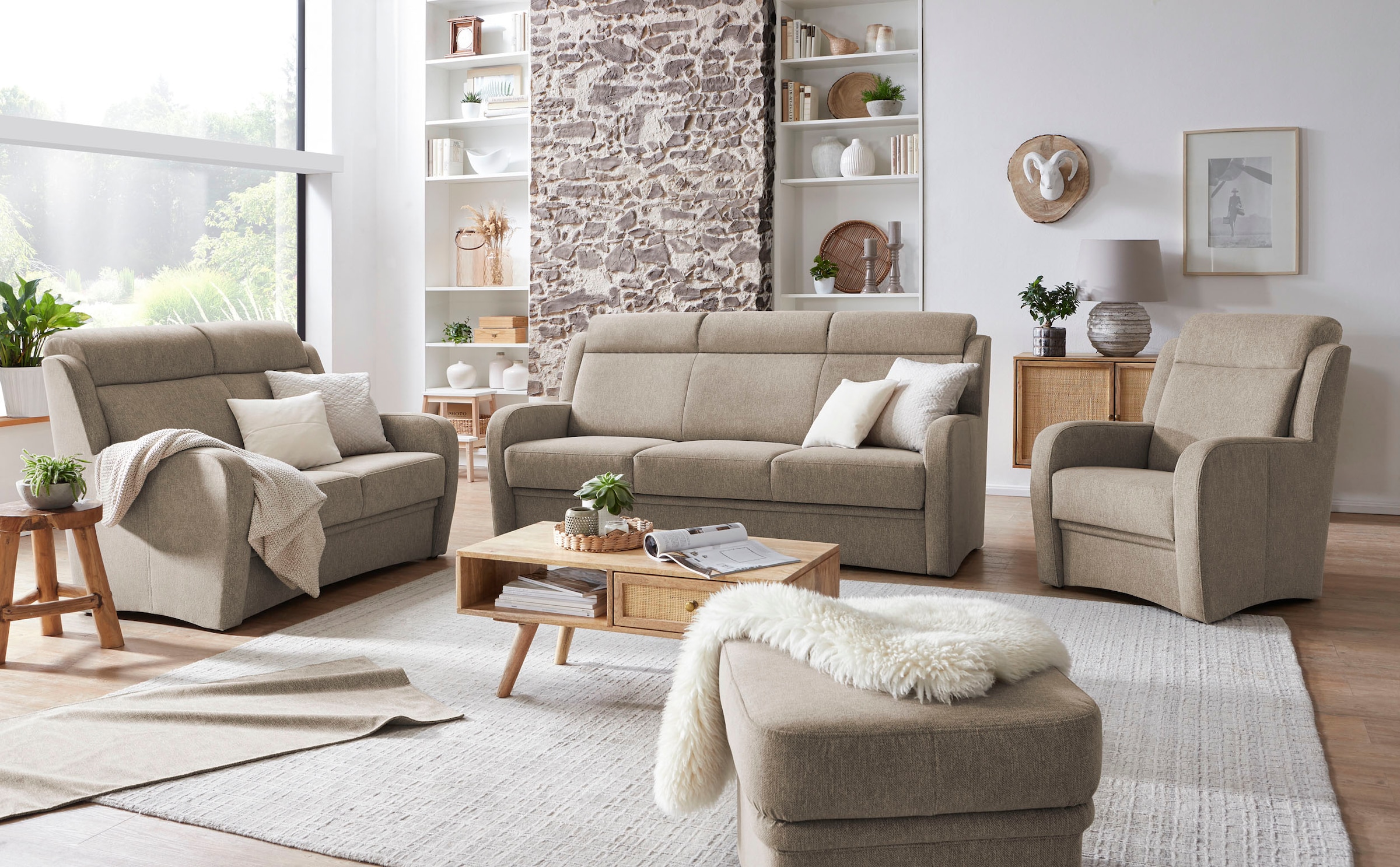 VILLA BECK Polstergarnitur »Varese«, (3 tlg.), Kopfteilverstellung, Set aus günstig online kaufen
