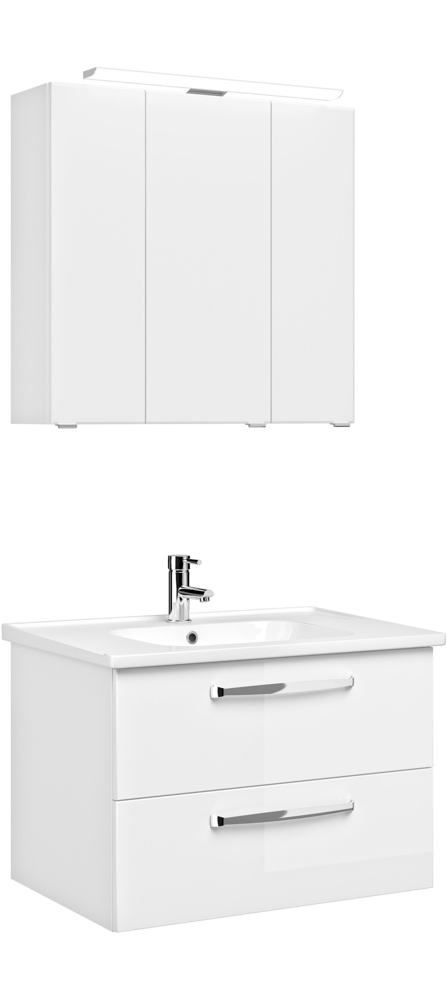 Saphir Badmöbel-Set »Trentino 2-teilig Keramik-Waschtisch, Spiegelschrank mit LED-Leuchte« 3 Stk. tlg.