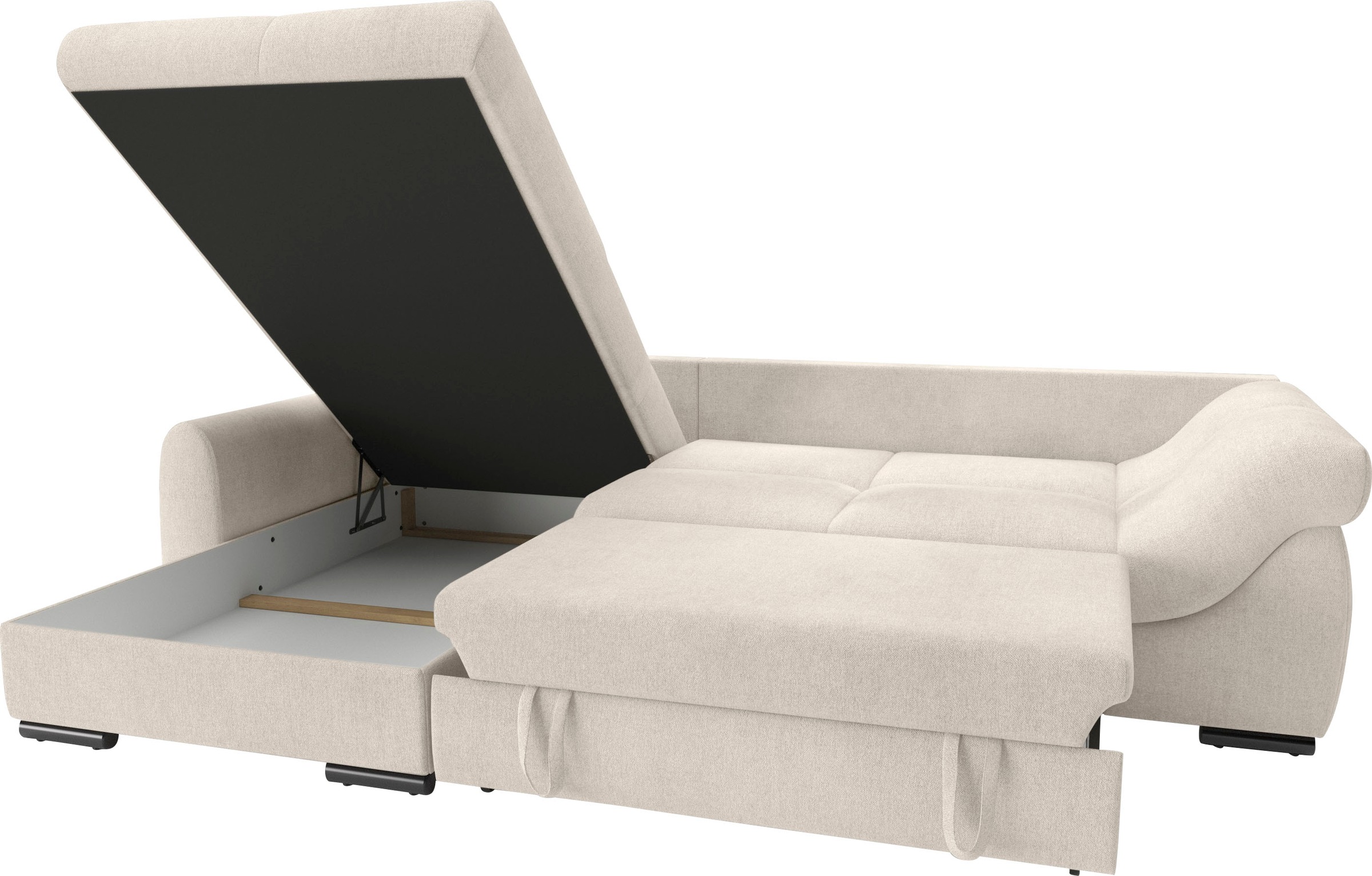 Mr. Couch Ecksofa »Livorno DuraFlex L-Form«, inkl. Hochschläfer-Bettauszug, XL-Bettkasten weiß beschichtet