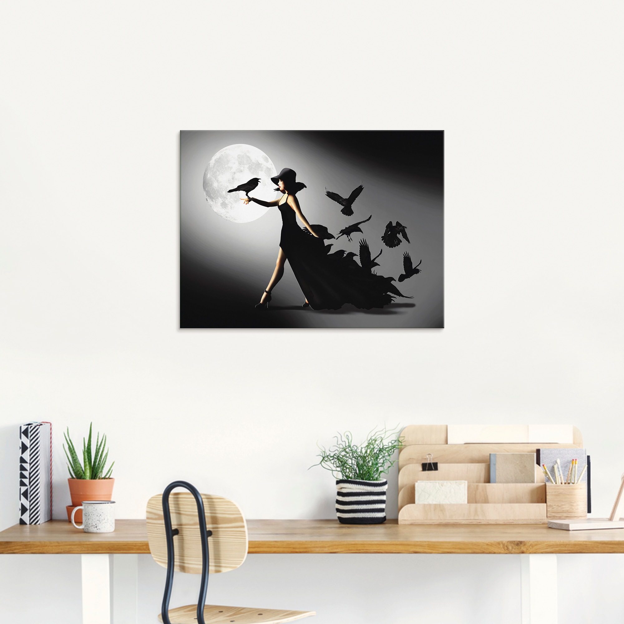 Artland Glasbild »Die Frau mit den Raben«, Animal Fantasy, (1 St.), in vers günstig online kaufen