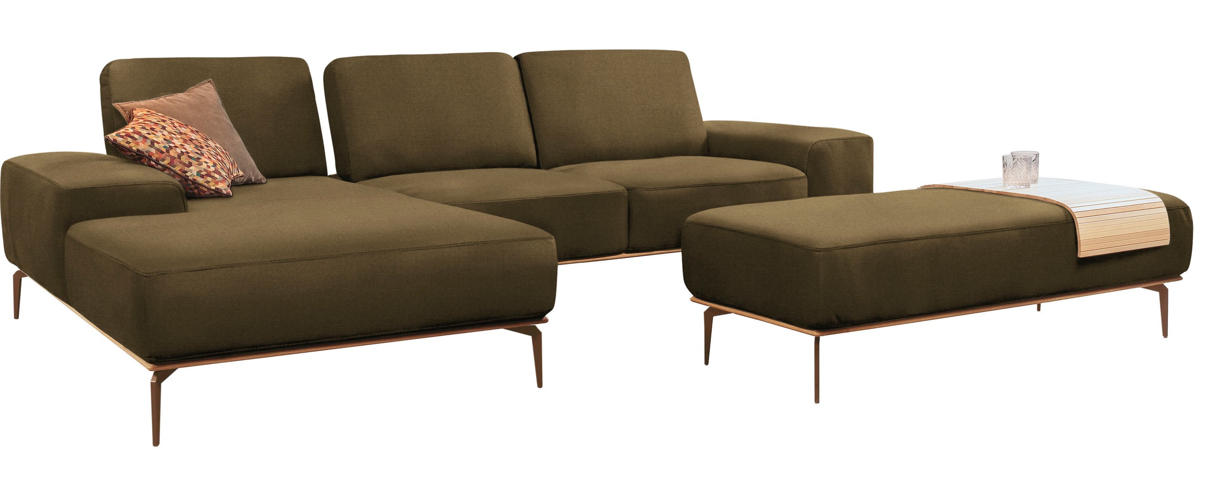W.SCHILLIG Ecksofa »run, Designsofa mit tollem Sitzkomfort, bequem, L-Form«, mit Holzsockel, Füße in Bronze pulverbeschichtet, Breite 319 cm