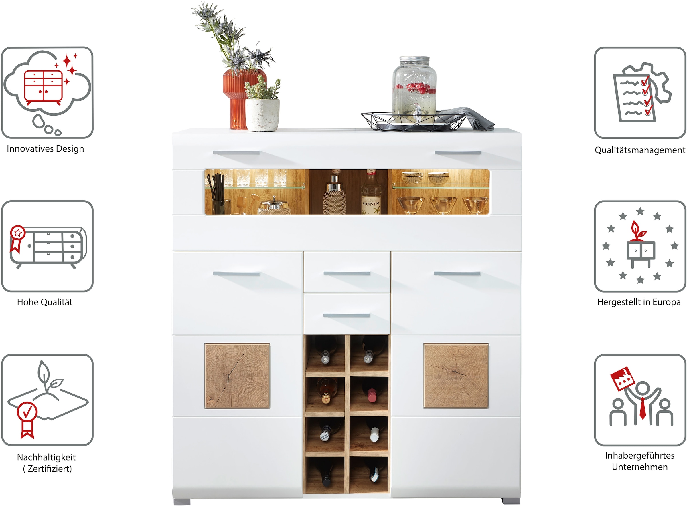 Innostyle Barschrank »FUN PLUS, TOPSELLER!«, (Barschrank), Maße: 120 x 129 x 37 cm (B/H/T), mit LED-Beleuchtung