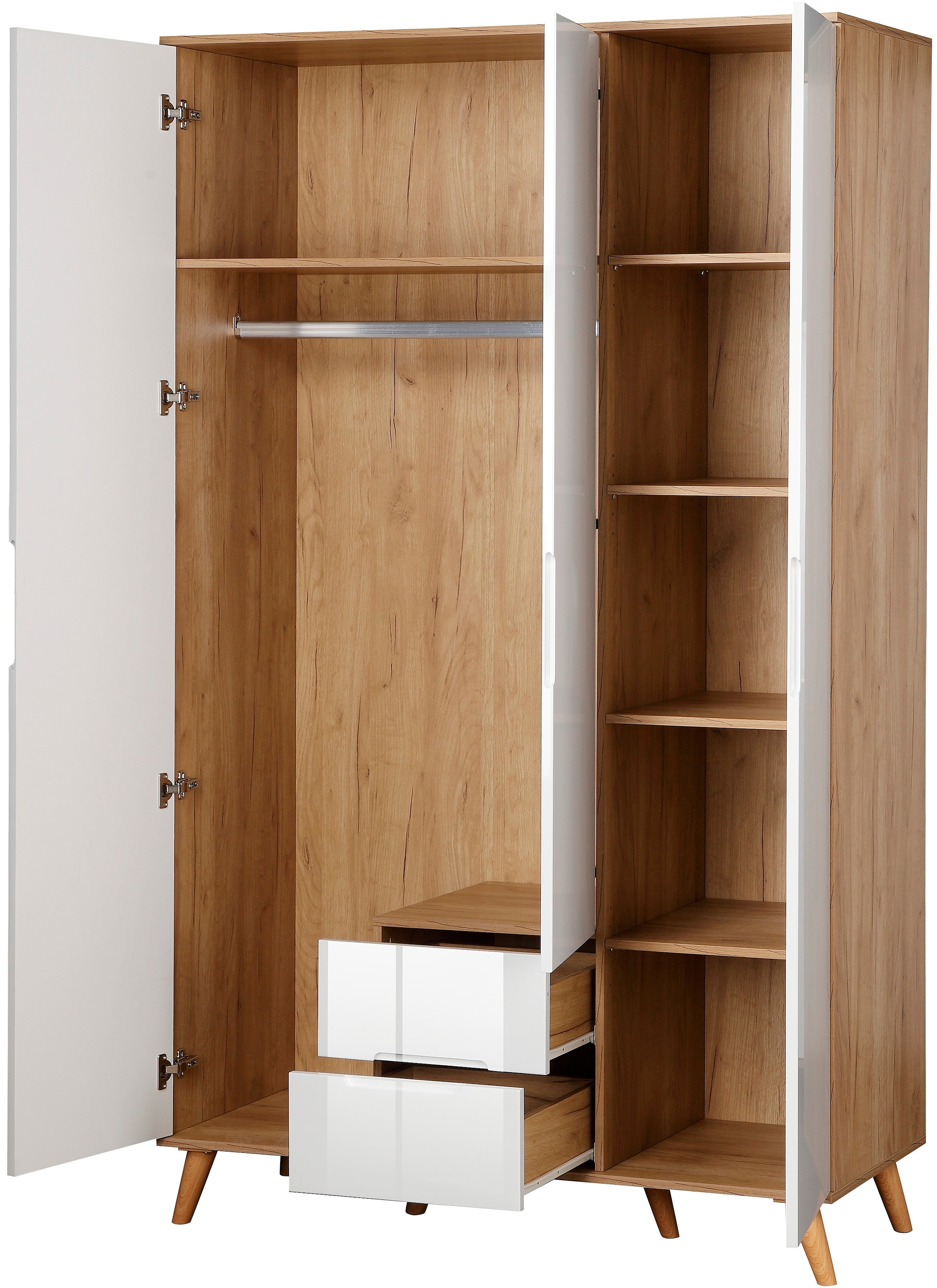 andas Kleiderschrank »Lund Schlafzimmerschrank Bestseller im skandinavischem Design«, Garderobenschrank mit Premium Innenausstattung, Breite 120cm