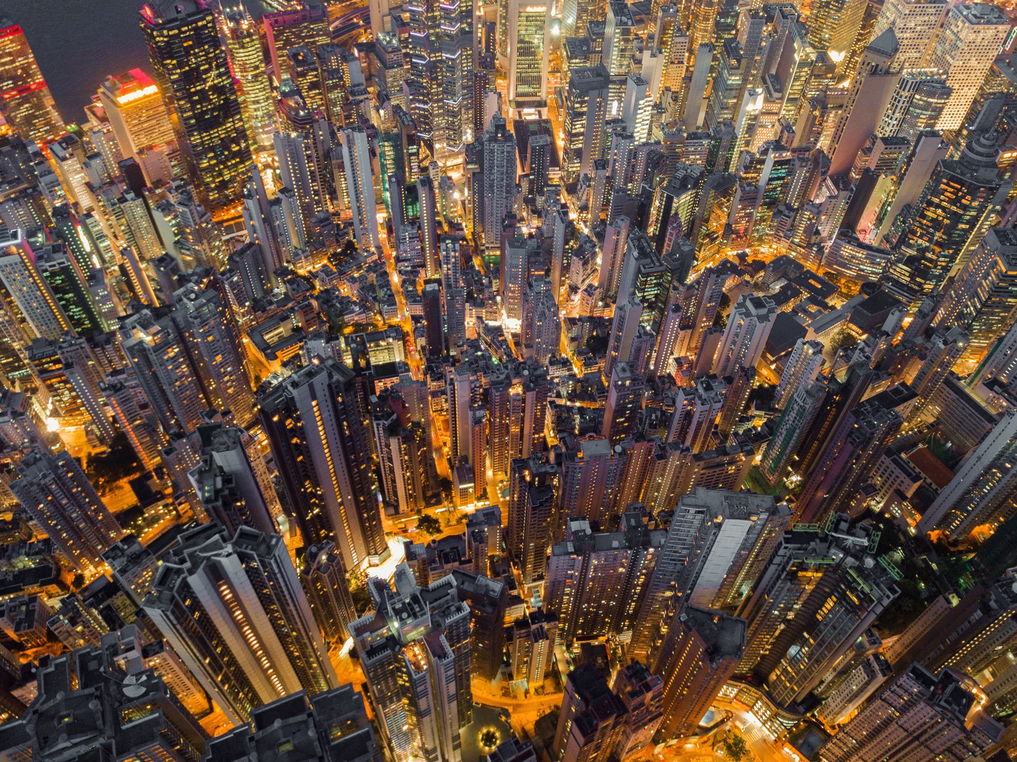 Papermoon Fototapete »HONG KONG-VOGEL PERSPEKTIVE SKYLINE NACHT PANORAMA XX günstig online kaufen