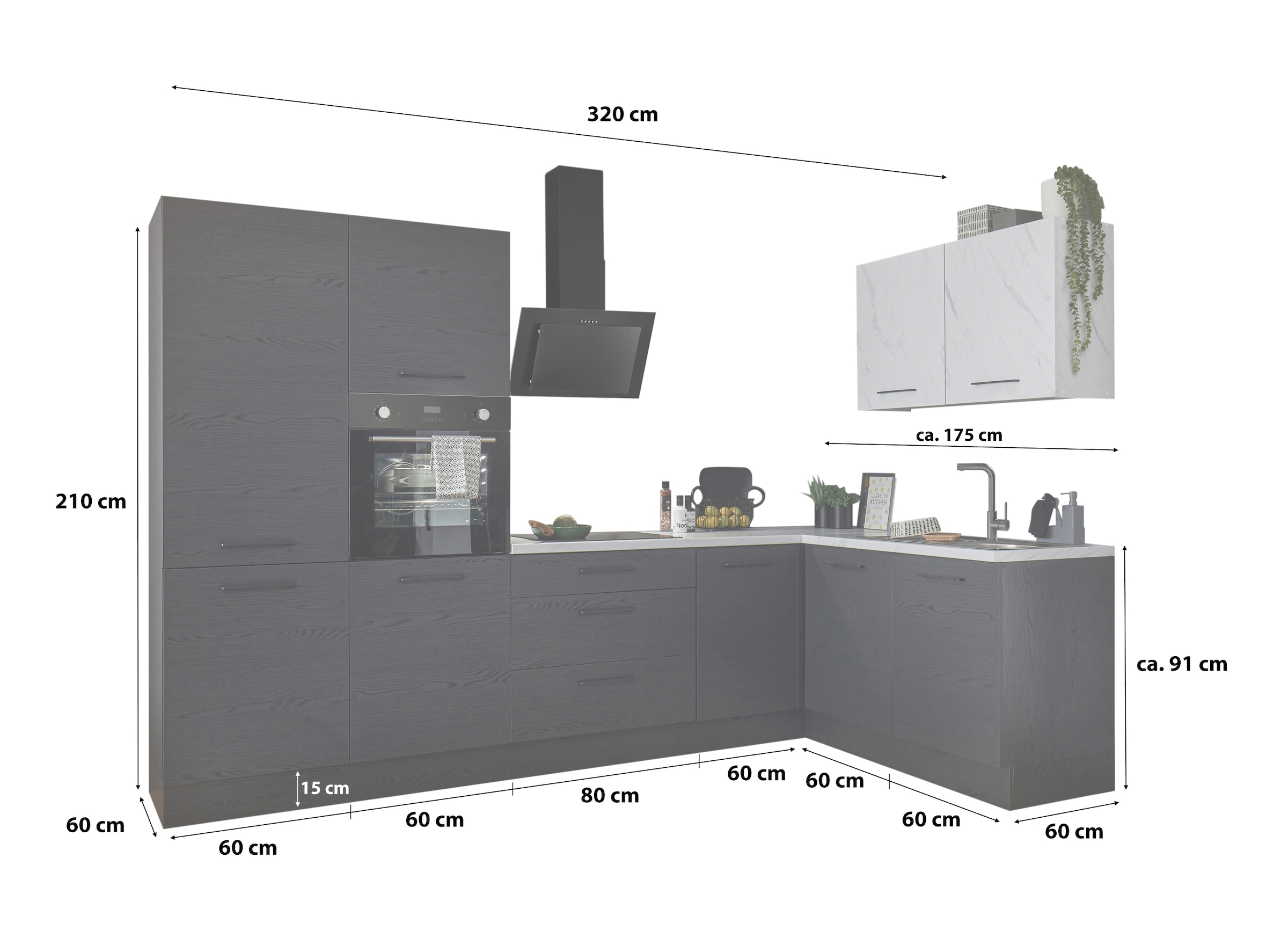 BASIC by Balculina Winkelküche »Yorki« Stellmaße B/T 320x175/60 cm, wahlweise mit E-Geräten