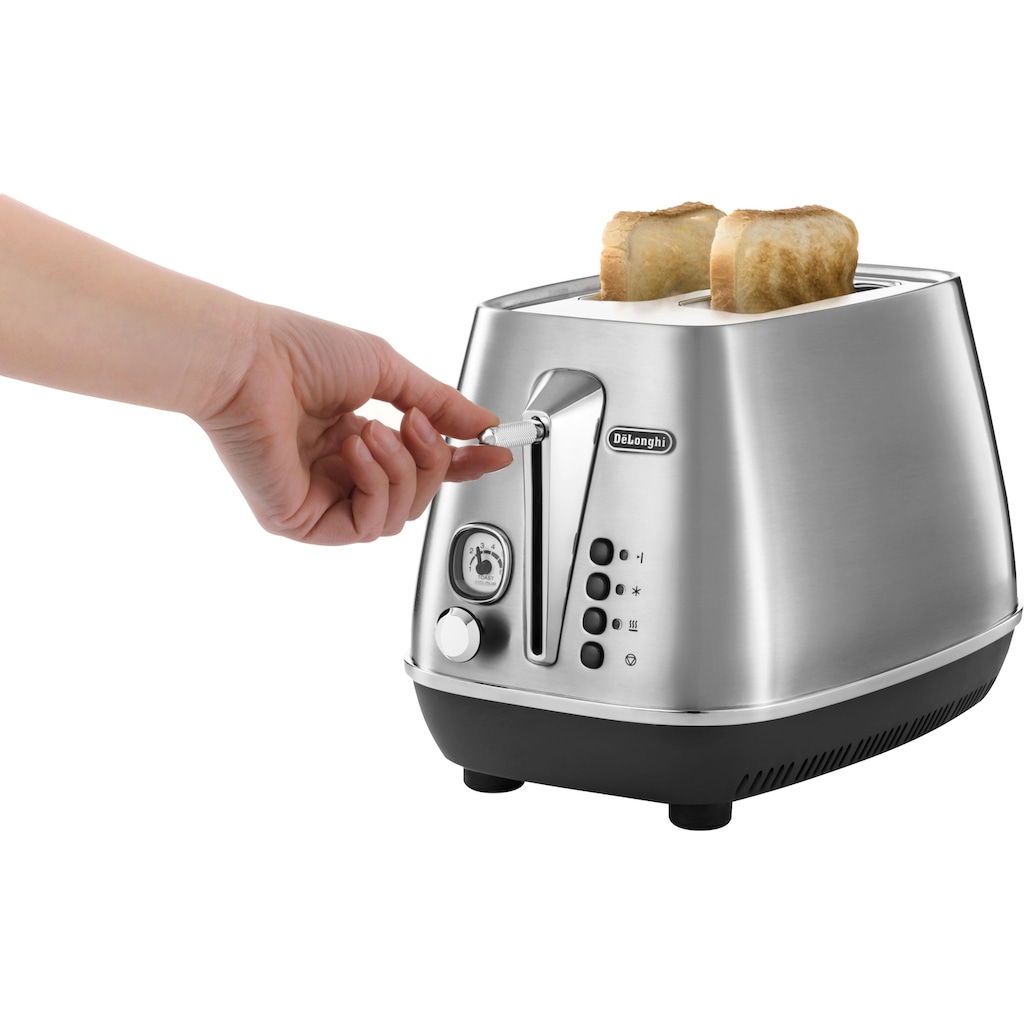 De'Longhi Toaster »Distinta X CTI2103.M«, 2 kurze Schlitze, 900 W, mit Brötchenaufsatz, im Retro Look, Edelstahl