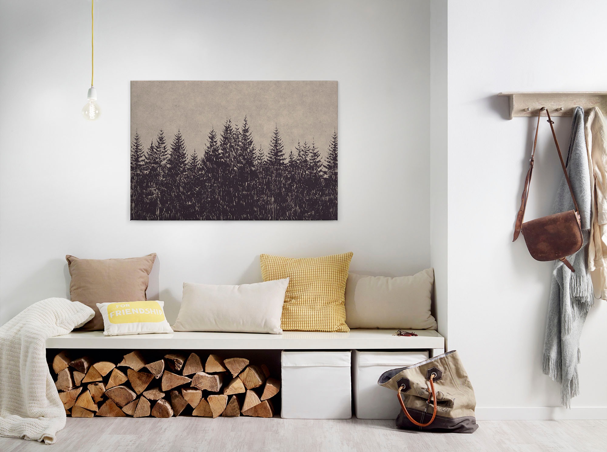 Bricoflor Wald Bild In Holzschnitt Optik Leinwandbild In Grau Und Schwarz F günstig online kaufen