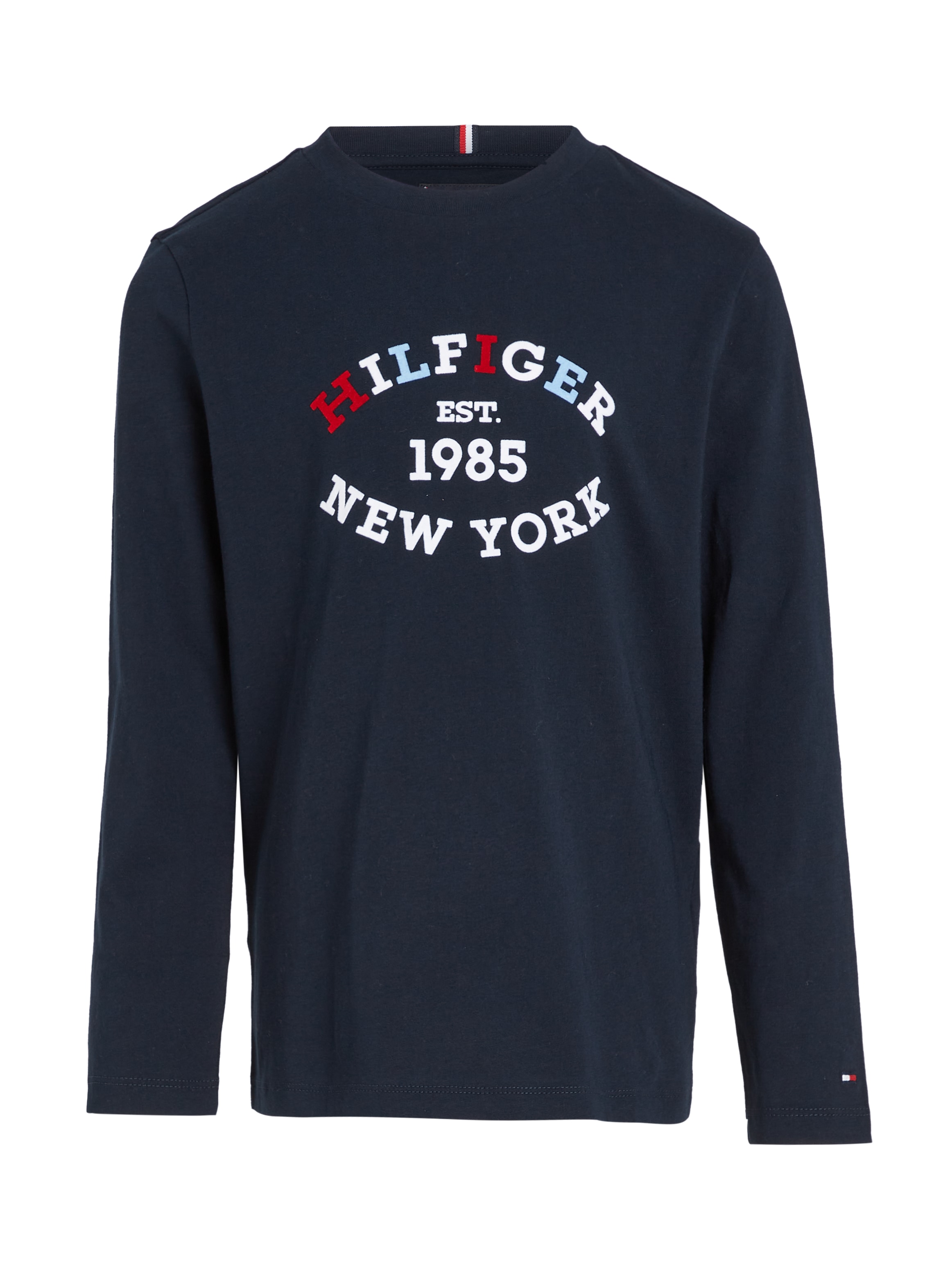 Tommy Hilfiger Langarmshirt »MONOTYPE FLOCK REGULAR TEE LS«, Kinder bis 16 Jahre mit Logoschriftzug