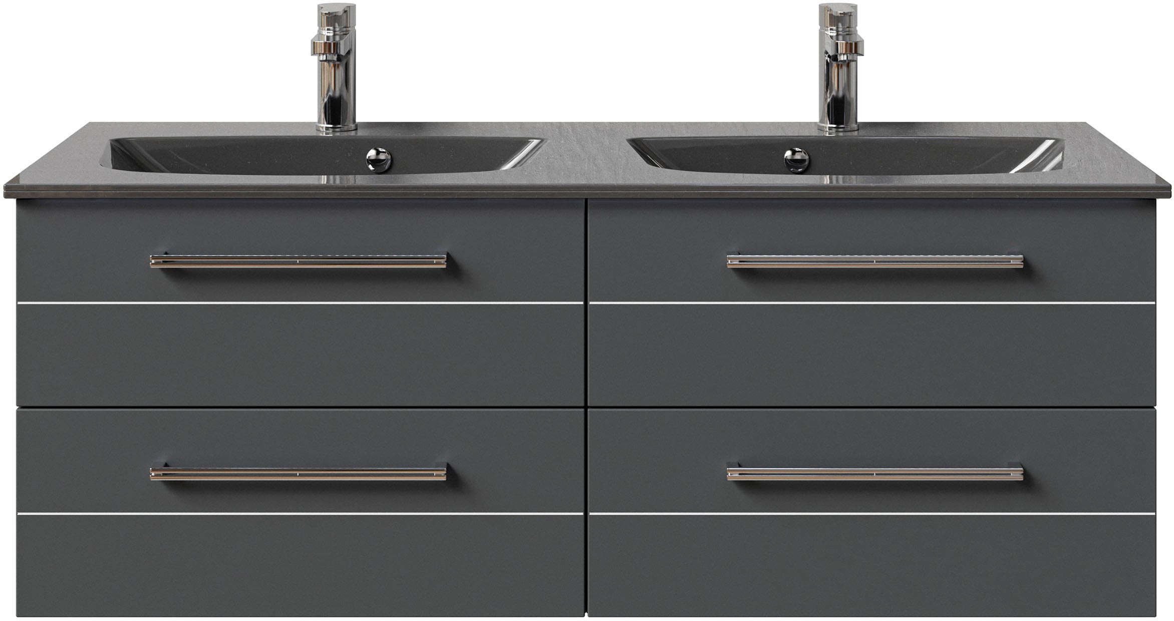 Saphir Waschtisch »Serie 6025 Mineralmarmor-Waschtisch mit Unterschrank, 132 cm breit«, Doppel-Waschplatz mit 4 Schubladen, hängend, verschiedene Ausführungen