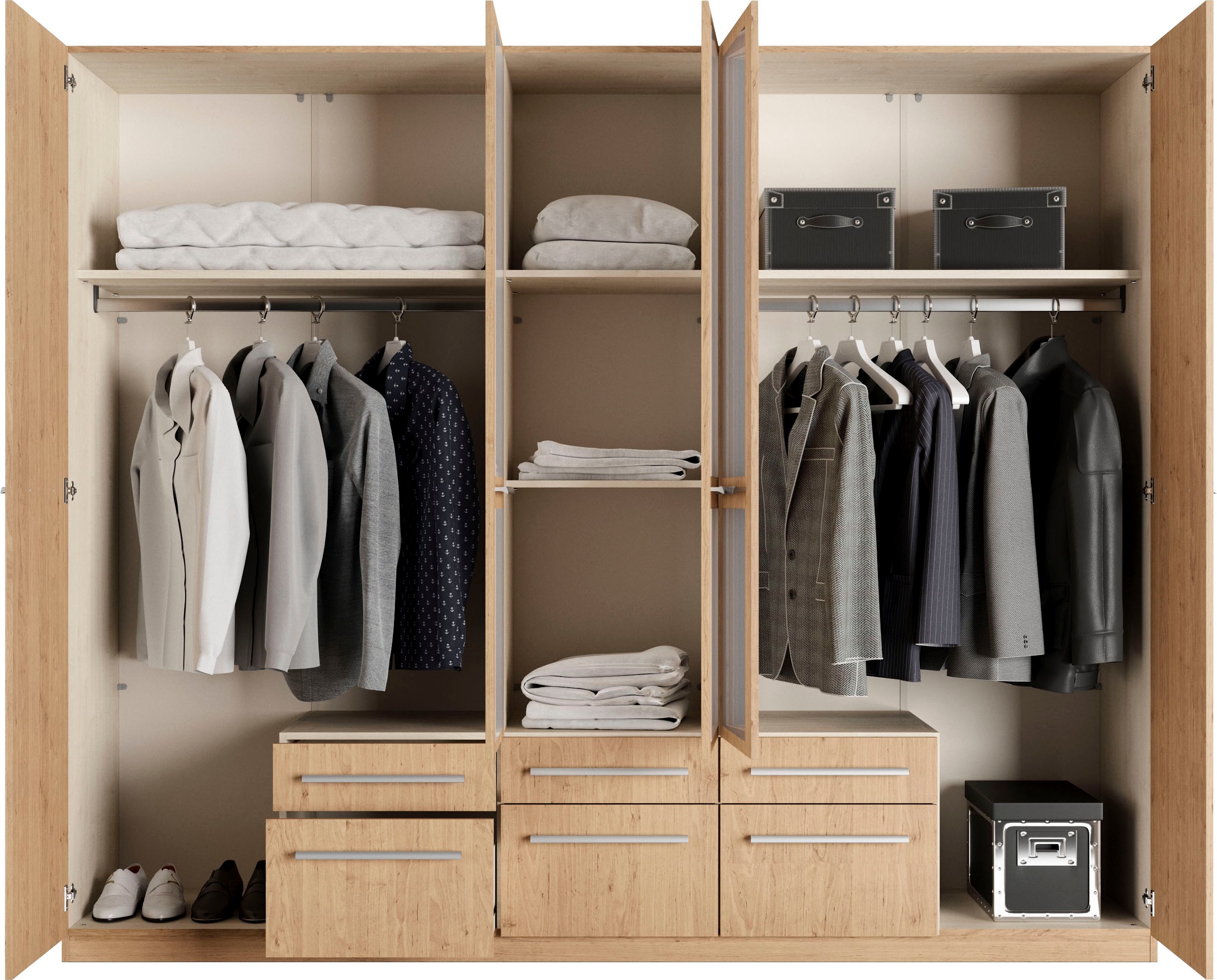 priess Kleiderschrank »Schrank Garderobe Wäscheschrank Barcelona in 5 Breiten«, viel Stauraum, geräumige Schubkästen, mit Spiegel, MADE IN GERMANY