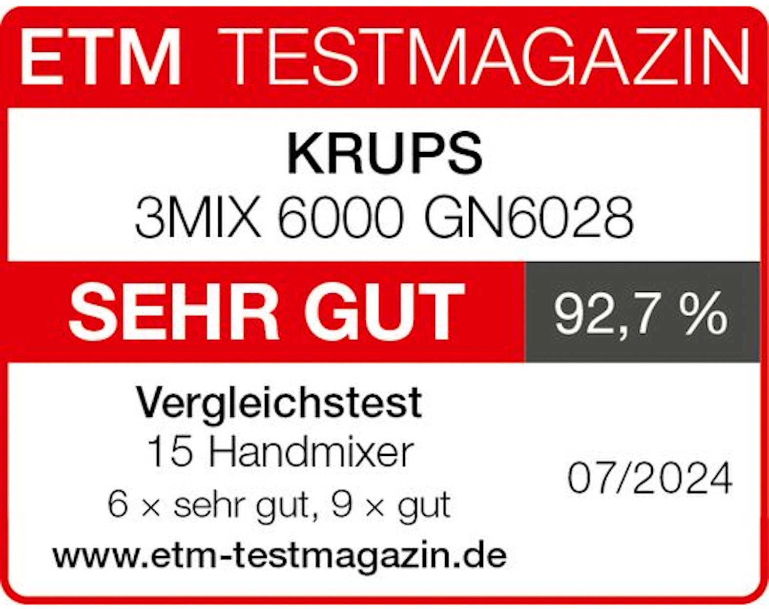 Krups Handmixer »GN6028 3MIX 6000, Soft-Touch-Griff, langes Kabel«, 600 W