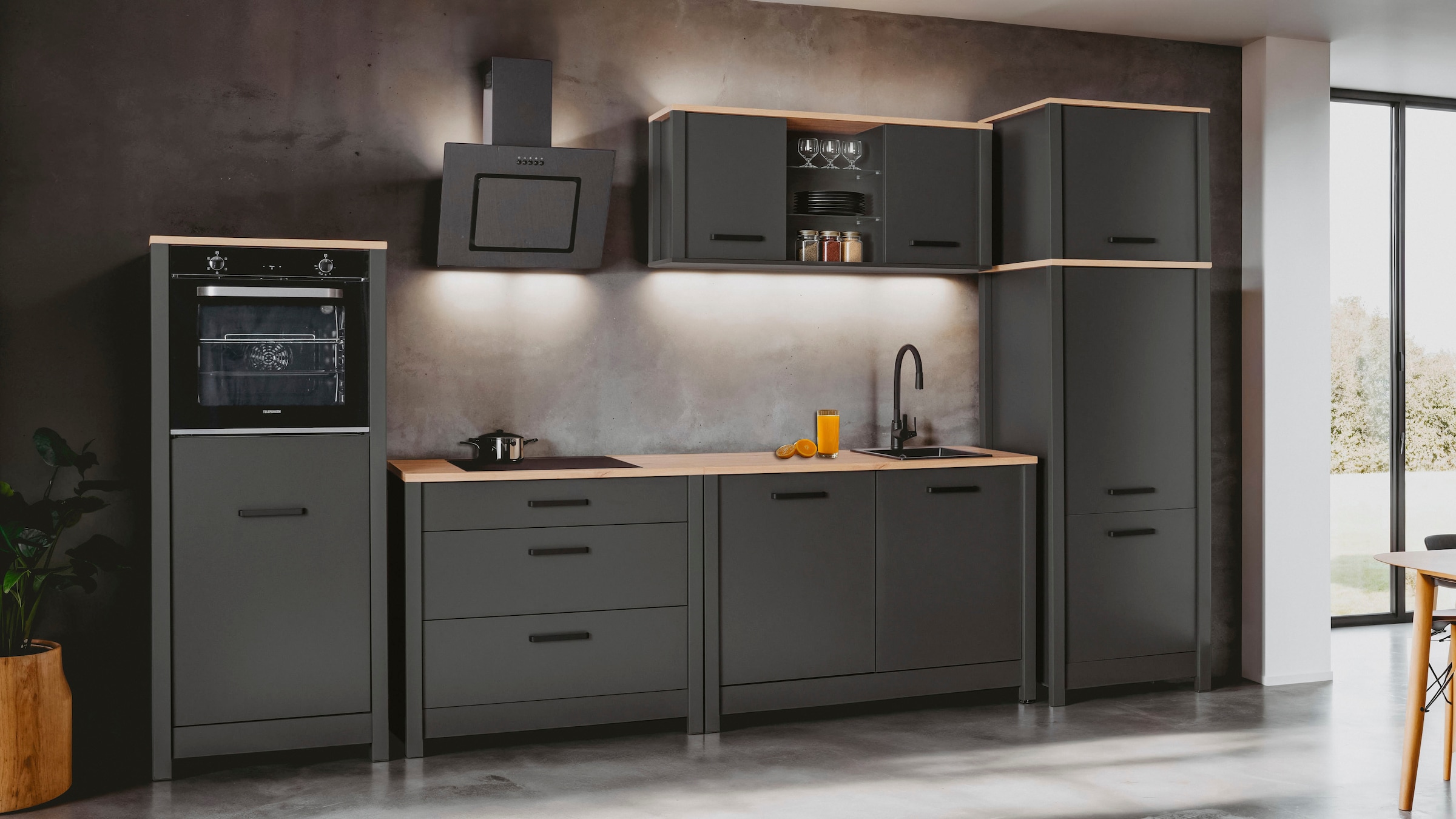 Inter Link Küchenzeile »Küchenzeile Veneto« Ohne E-Geräte für Spülmaschine Kochfeld Backofen Kühlschrank B: 370 cm