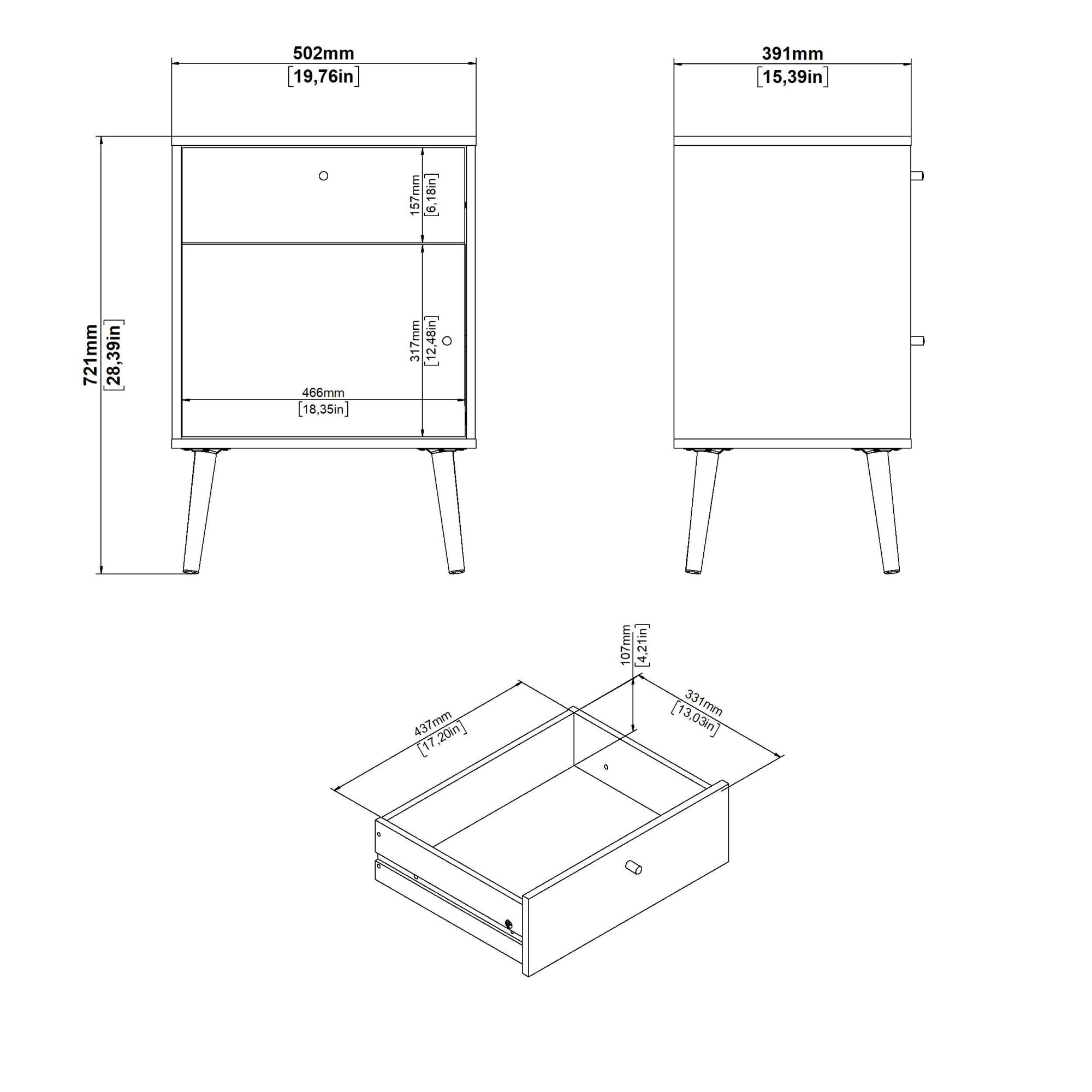andas Nachtkommode »Bodo, Nachttisch, Nachtschrank, Beistelltisch,«, 1 Tür, 1 Schublade, Beine und Griffe aus Massivholz, Breite 50 cm