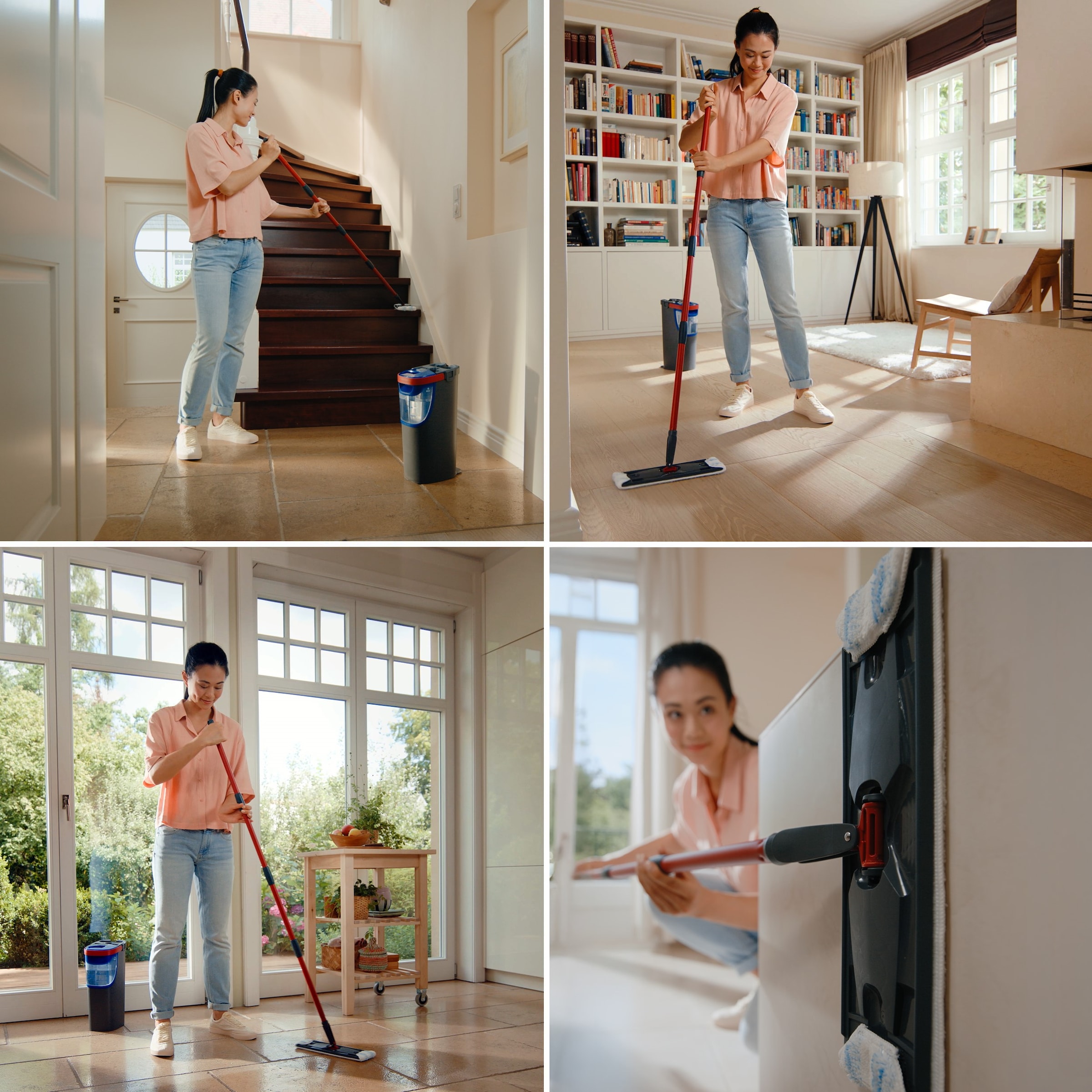Vileda Bodenwischer-Set »Vileda H2PrO Flat Mop System«, (Set, 3 St.), 100%-ige Trennung von sauberem und schmutzigem Wasser