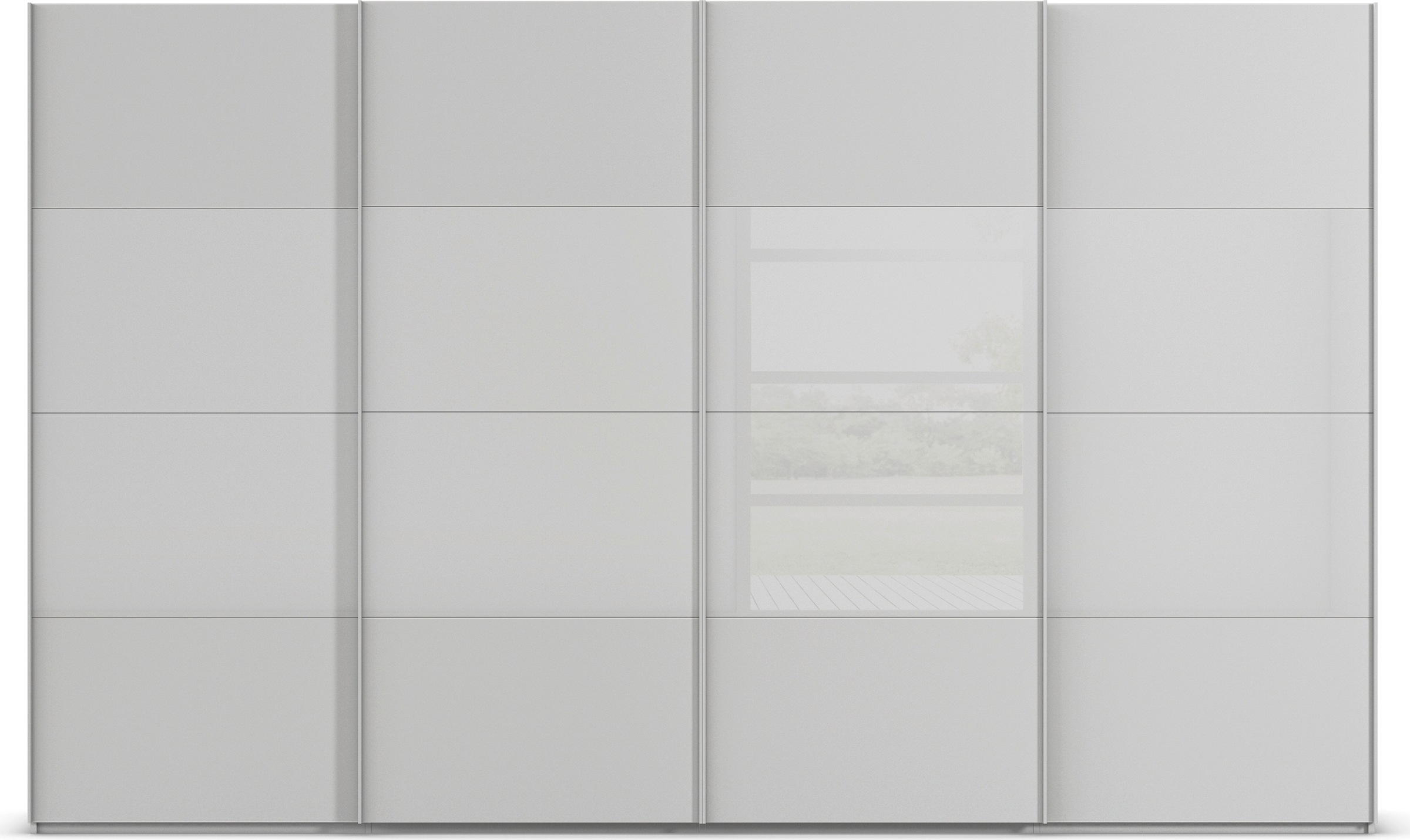 rauch Schwebetürenschrank »Kleiderschrank Schrank Garderobe Schlafzimmerschrank SCALE-FYRA«, edle Türen viergeteilt Glas matt/glänzend viele Farben MADE IN GERMANY