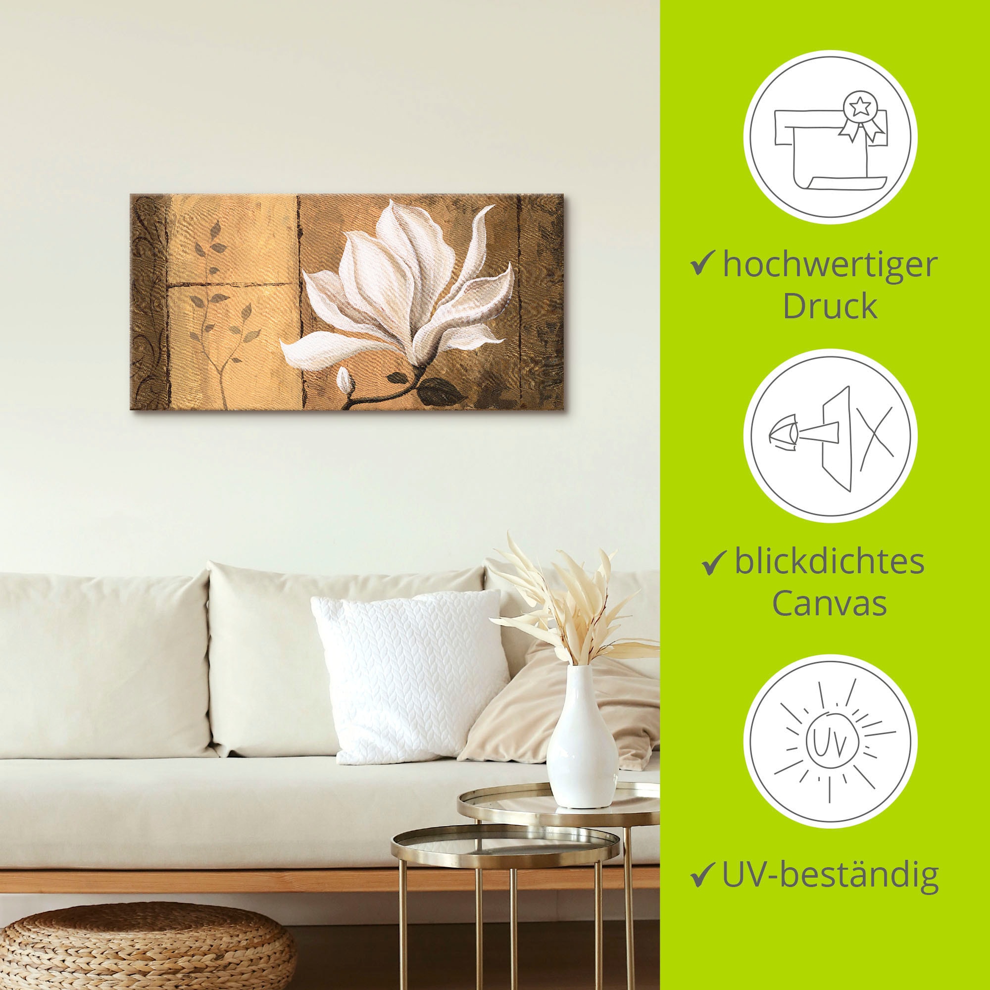 Artland Wandbild »Magnolie an Gold-Braun«, Blumen, (1 St.), als Leinwandbild, Poster in verschied. Größen