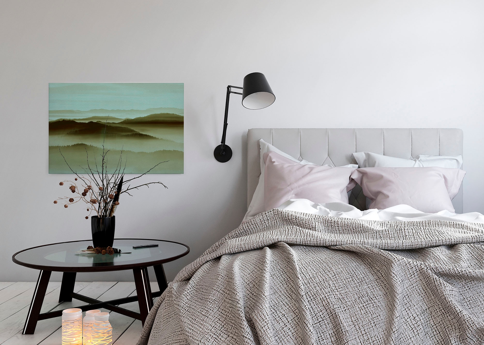 A.S. Création Leinwandbild »horizon«, Kunst-Landschaft-Kinder, (1 St.), Keilrahmen Landschaft Berge Gebirge Nebel Leinwand-Bild Wohnzimmer