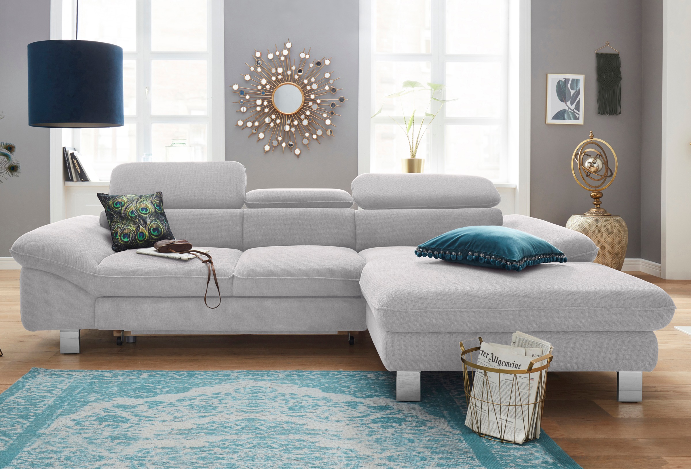 COTTA Polstergarnitur »Driver L-Form«, (Set, 2 tlg.), Set bestehend aus: Ecksofa mit Kopfteilverstellung & Hocker