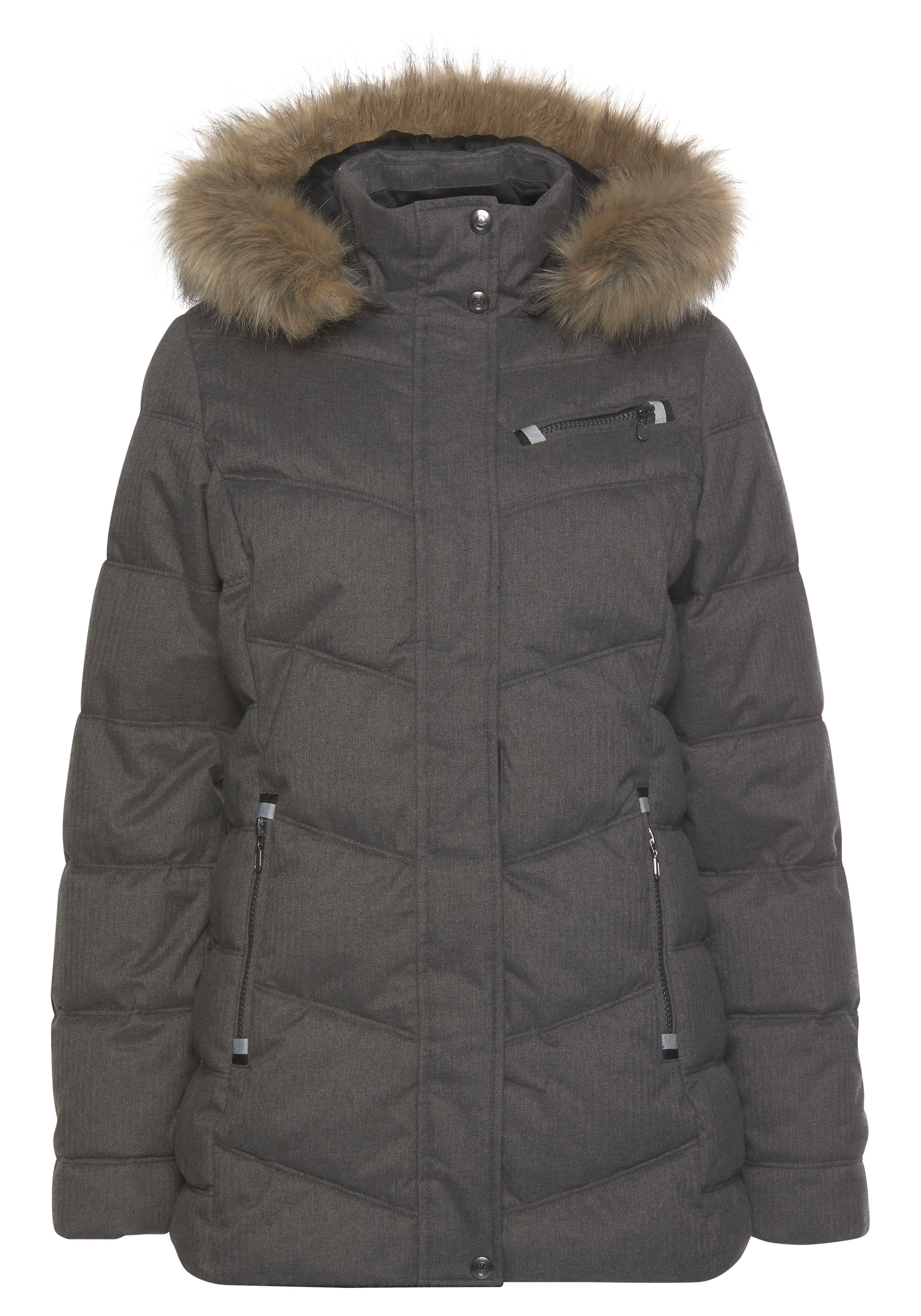 Polarino Steppjacke mit Kapuze mit abnehmbarer Kapuze,  mit Fellimitat,  viele Taschen