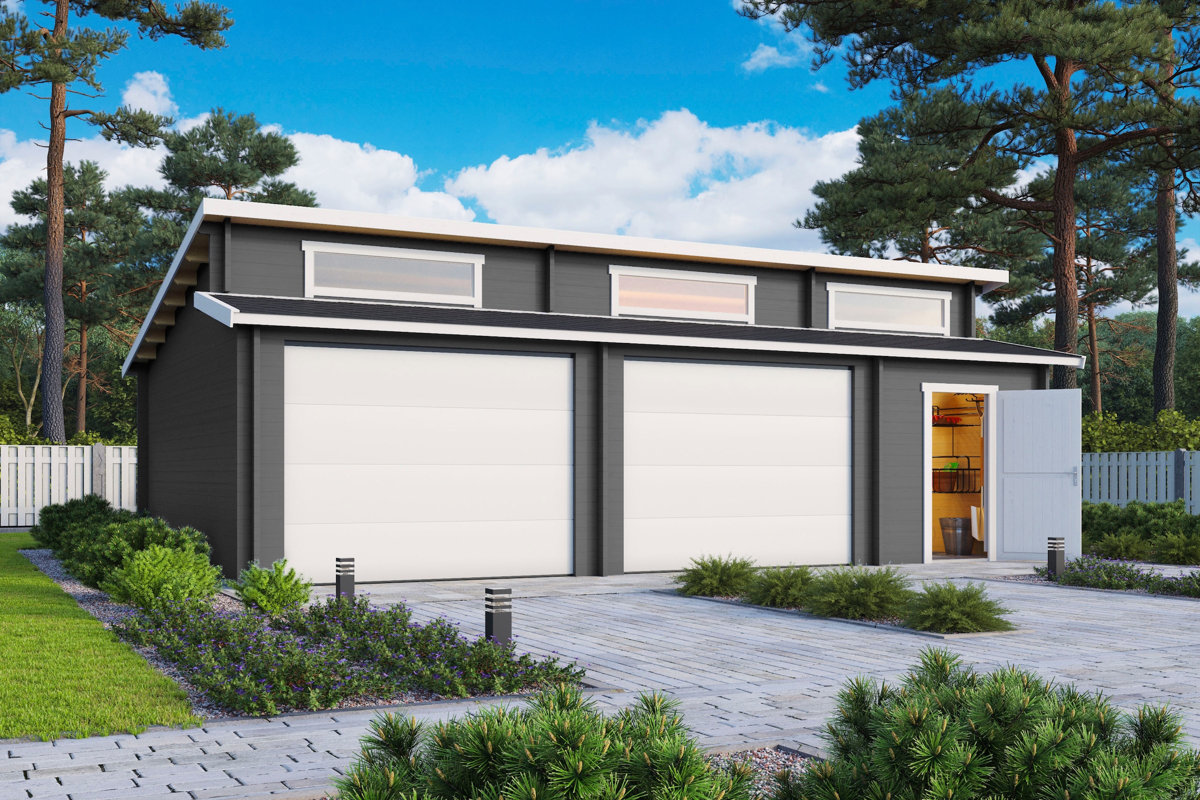 LASITA MAJA Garage »Hawaii«, (Set, Für 2 Fahrzeuge geeignet), Garage + 2 Sektionaltore