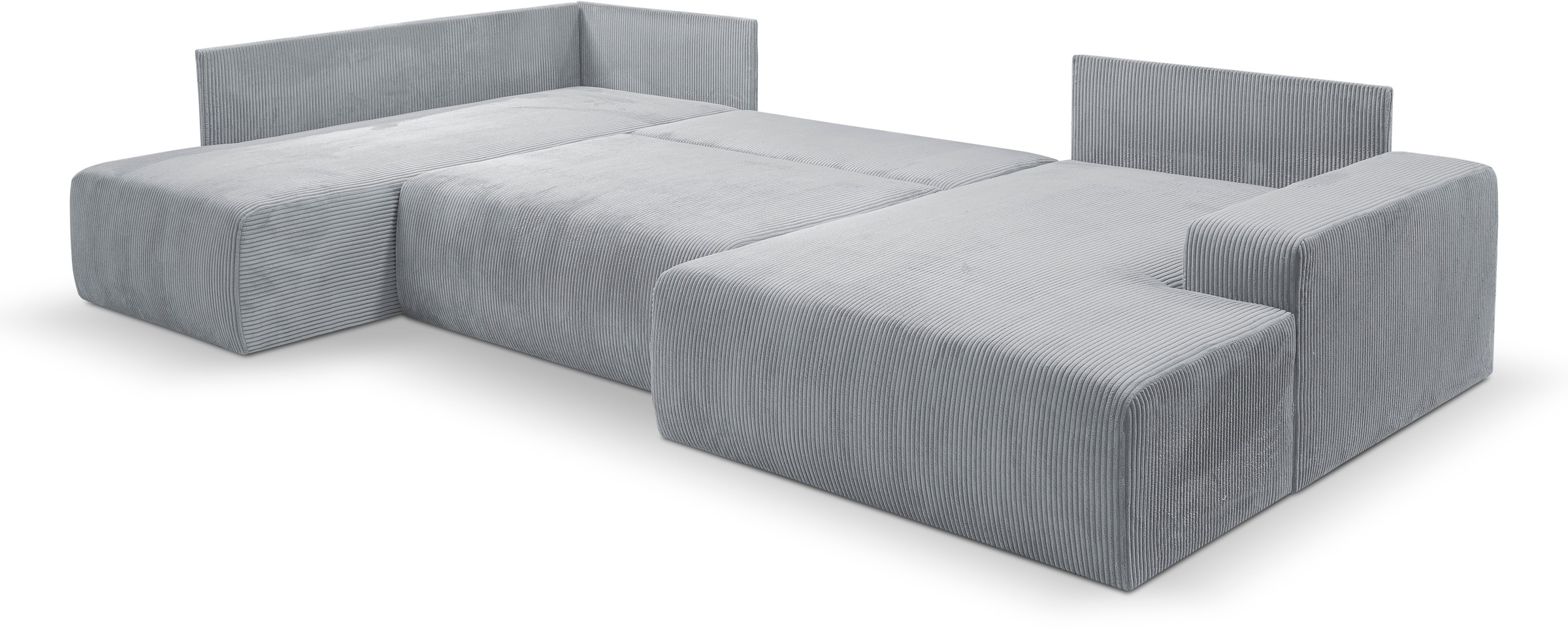 WERK2 Wohnlandschaft »Rotterdam-U, U-Form, in kuschelweichem Cord oder Breitcord«, Design Sofa mit Schlaffunktion & Bettkasten, Cord, Grau