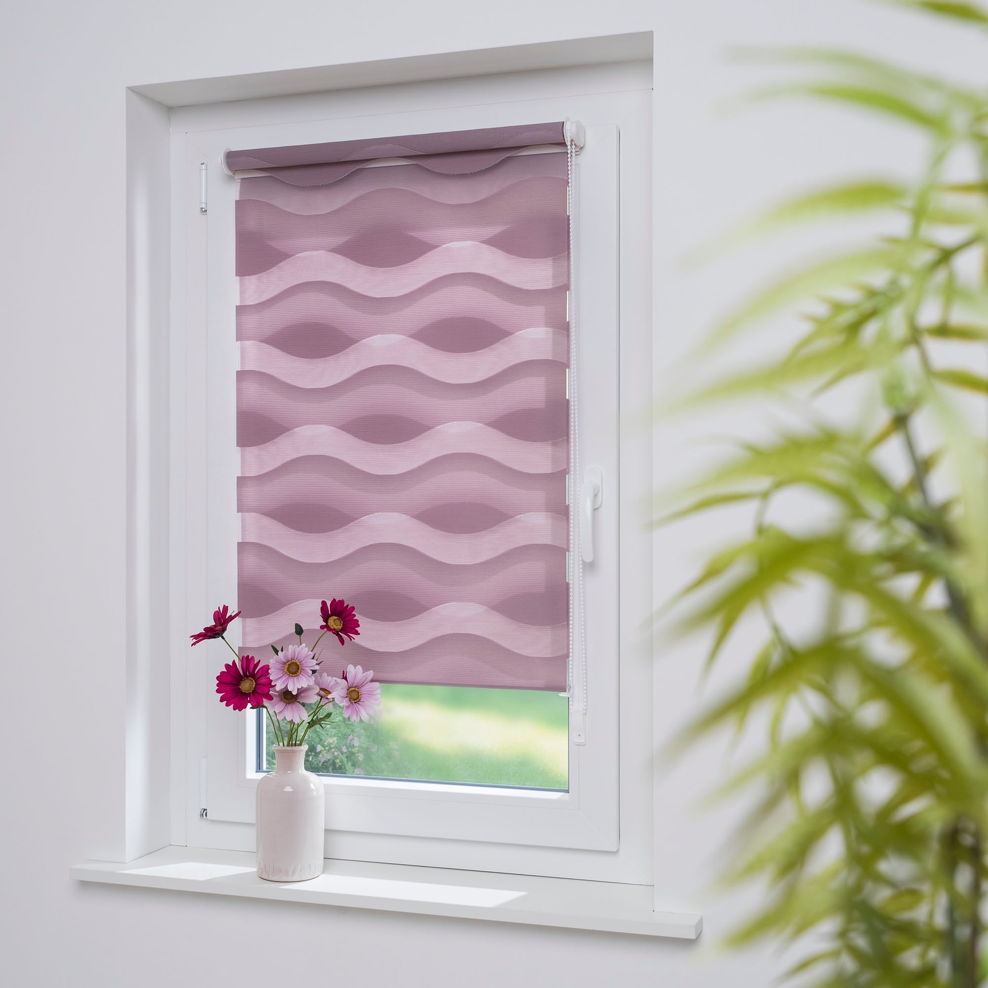 Liedeco Doppelrollo »Wave«, Lichtschutz, ohne Bohren, freihängend, Klemmfix-DUO-Rollo, Doppelrollo "Wave"