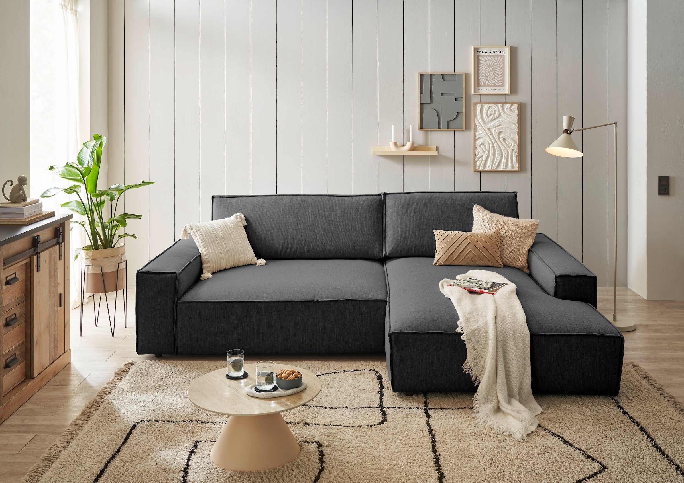 Home affaire Ecksofa »NEU: SHERWOODL XXL 284, Big-Sofa L-Form, tiefe Sitzfläche 95 cm, Cord,«, Leinenoptik, Recamiere rechts/links, auch als Schlafsofa stellbar